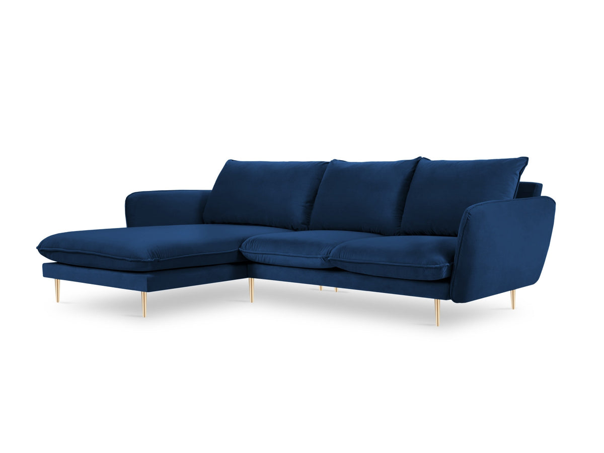 Vienna Velour Ecksofa links 5 Sitzer 170cm in Royal Blue/Gold-Bluvel präsentiert im Onlineshop von KAQTU Design AG. Ecksofa links ist von Cosmopolitan Design