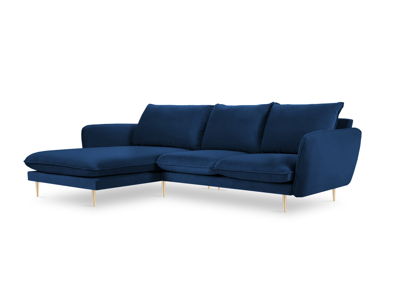 Vienna Velour Ecksofa links 5 Sitzer 170cm in Royal Blue/Gold-Bluvel präsentiert im Onlineshop von KAQTU Design AG. Ecksofa links ist von Cosmopolitan Design