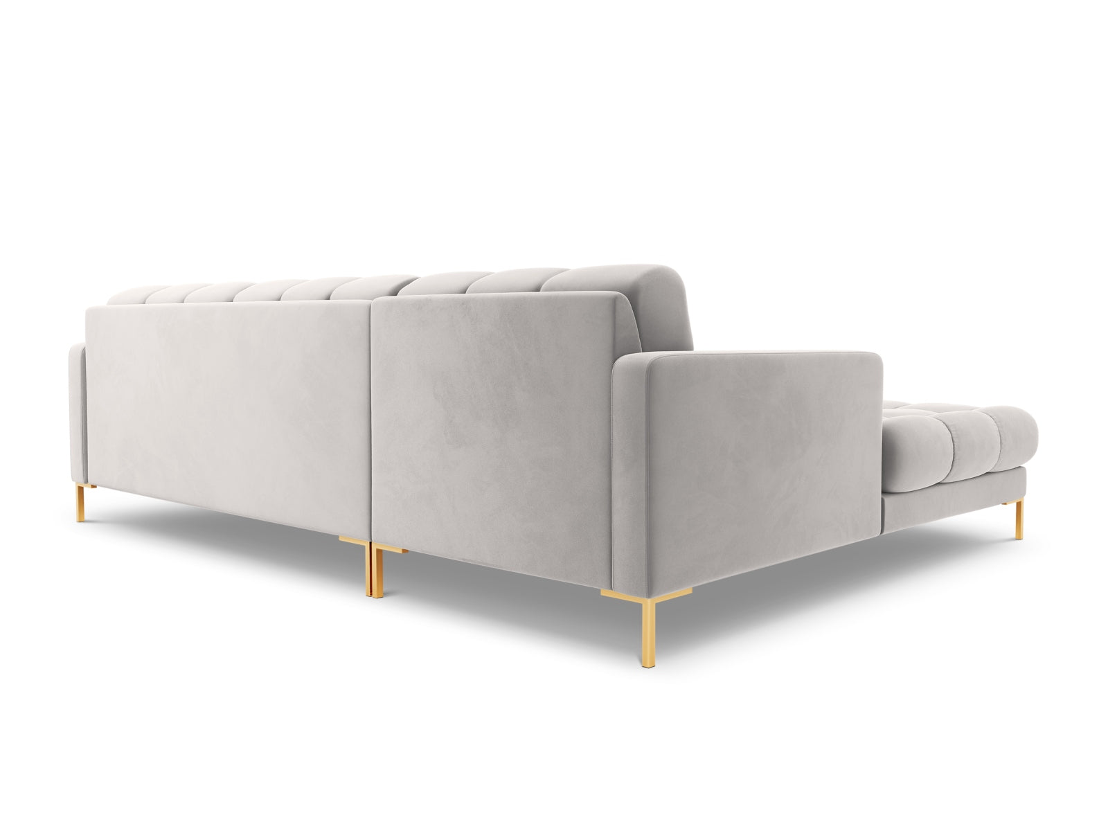 Elegantes 5-Sitzer Ecksofa links Bali in stilvollem Silver-Bluvel, ideal für gemütliche Abende und stilvolle Einrichtung.