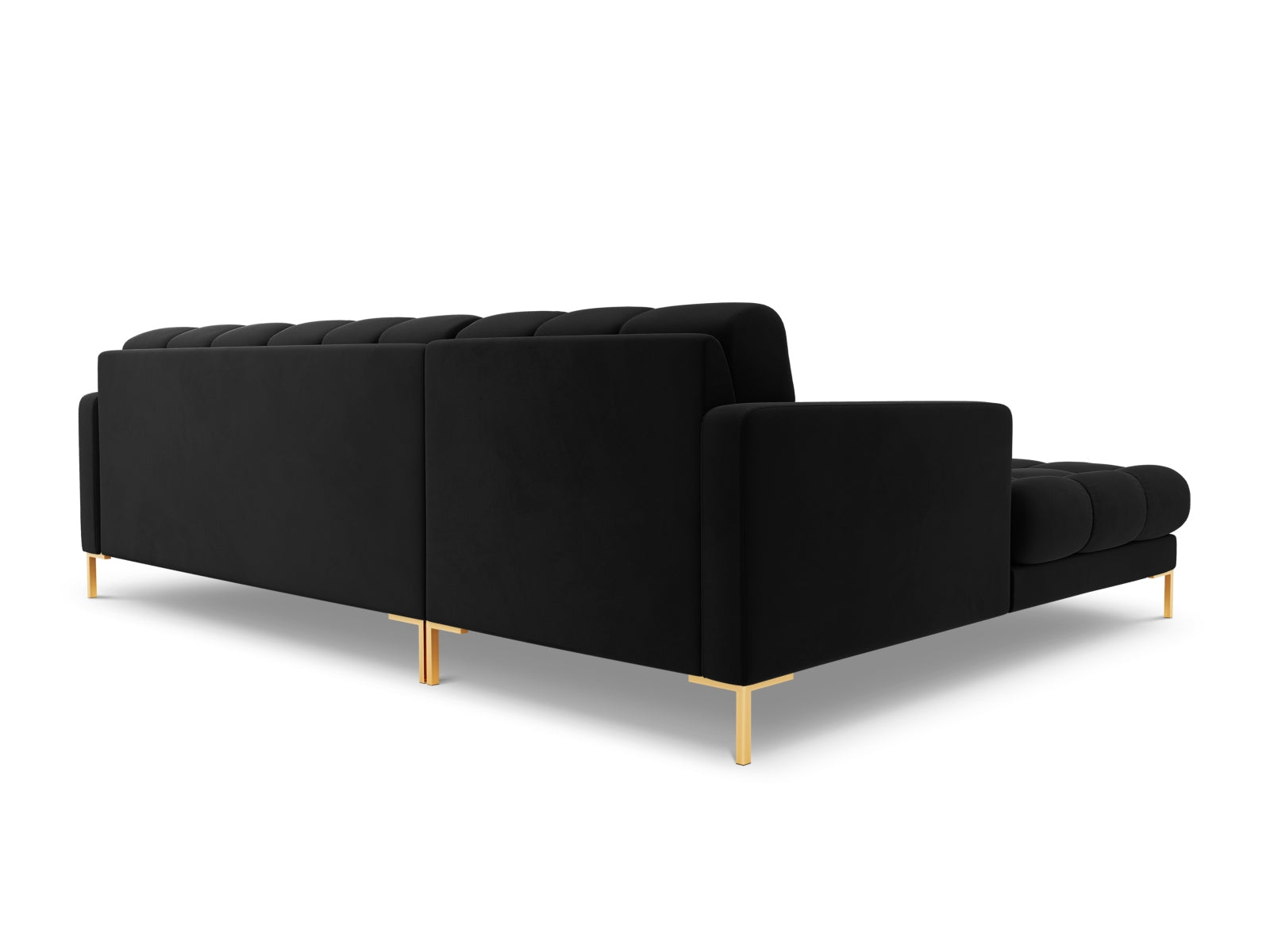 Elegantes 5-Sitzer Ecksofa links Bali in hochwertigem Black-Bluvel, ideal für moderne Wohnkonzepte und gemütliche Stunden.