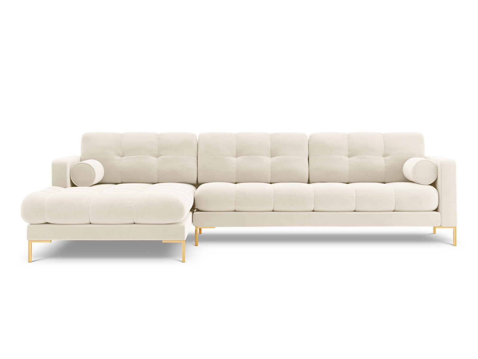 Elegantes 5-Sitzer Ecksofa links Bali in zartem Beige, perfekt für entspannte Abende und stilvolle Einrichtungsideen von Cosmopolitan Design.