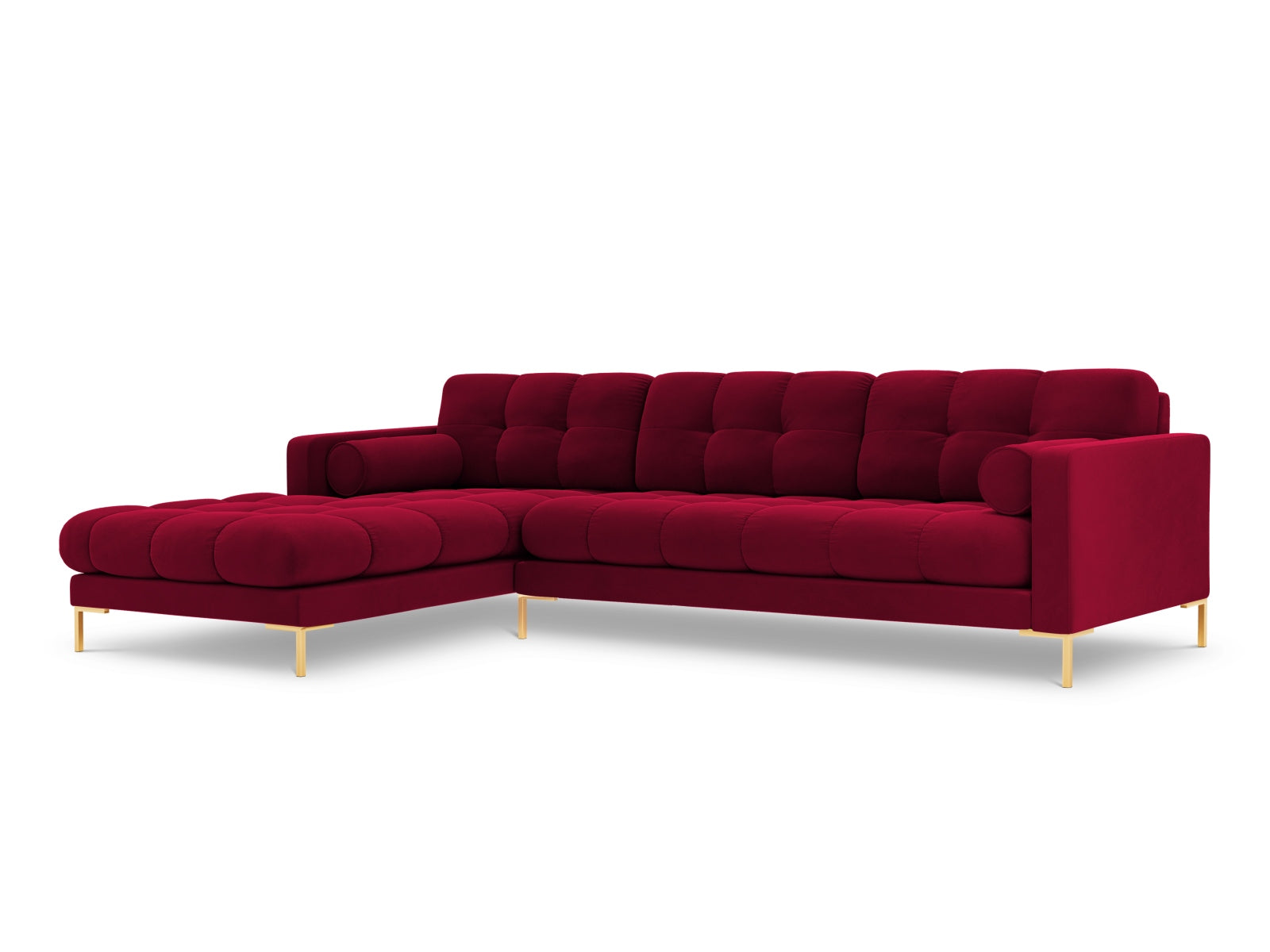 Stilvolles 5-Sitzer Ecksofa links Bali in luxuriösem Red-Bluvel, perfekt für einladende und moderne Wohnambiente von Cosmopolitan Design.