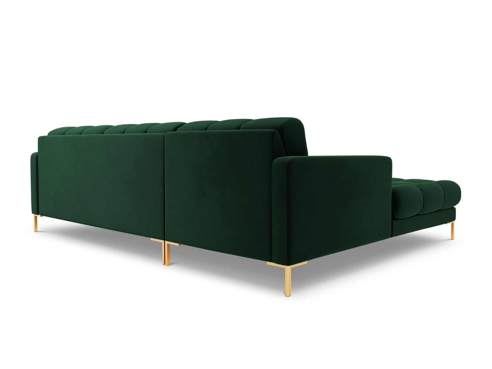 Elegantes 5-Sitzer Ecksofa links Bali in edlem Bottle Green-Bluvel, ideal für stilvolle und einladende Wohnräume von Cosmopolitan Design.