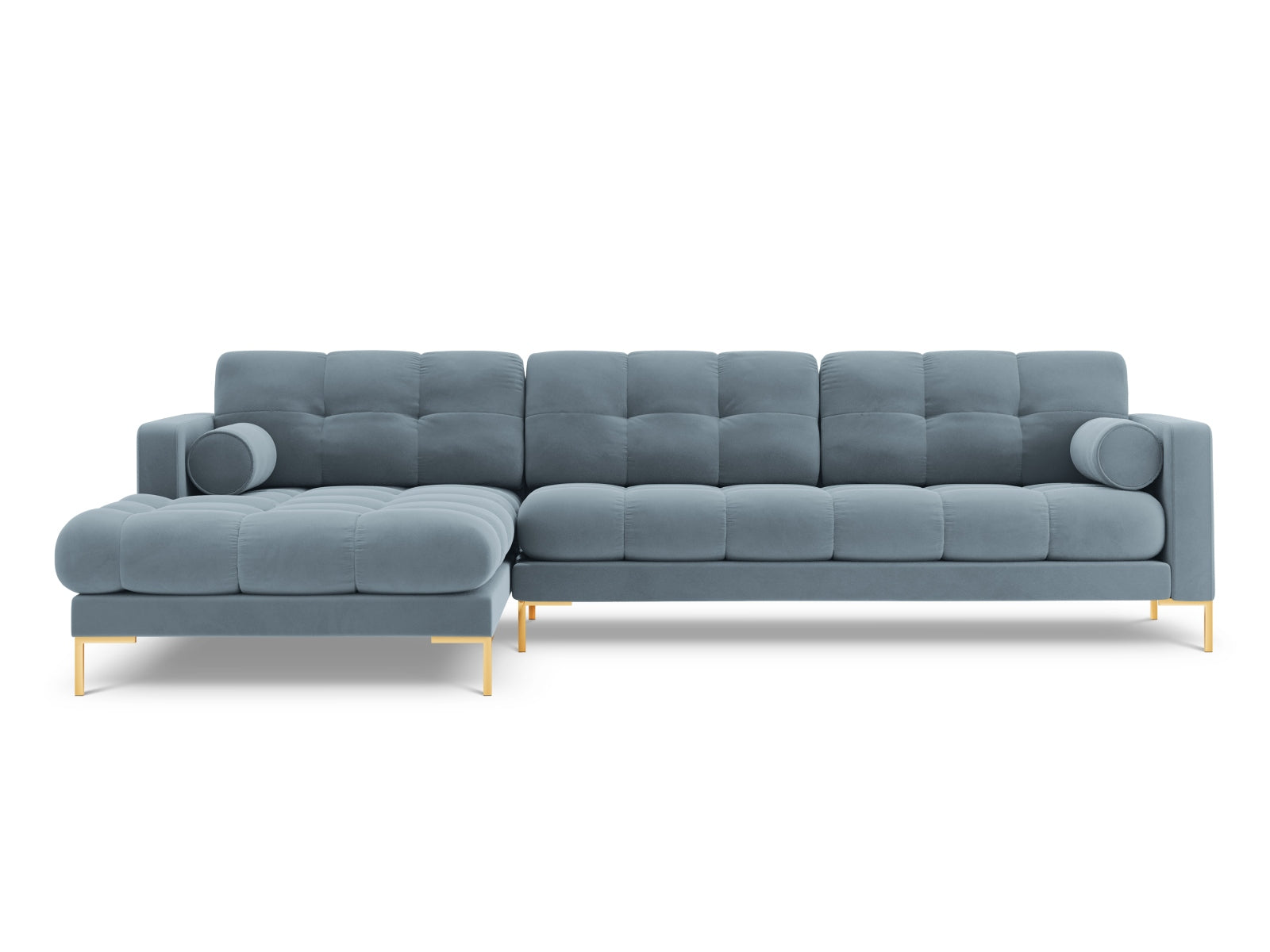 Modernes 5-Sitzer Ecksofa links Bali in sanftem Hellblau, ideal für gemütliche und stilvolle Wohnräume von Cosmopolitan Design.