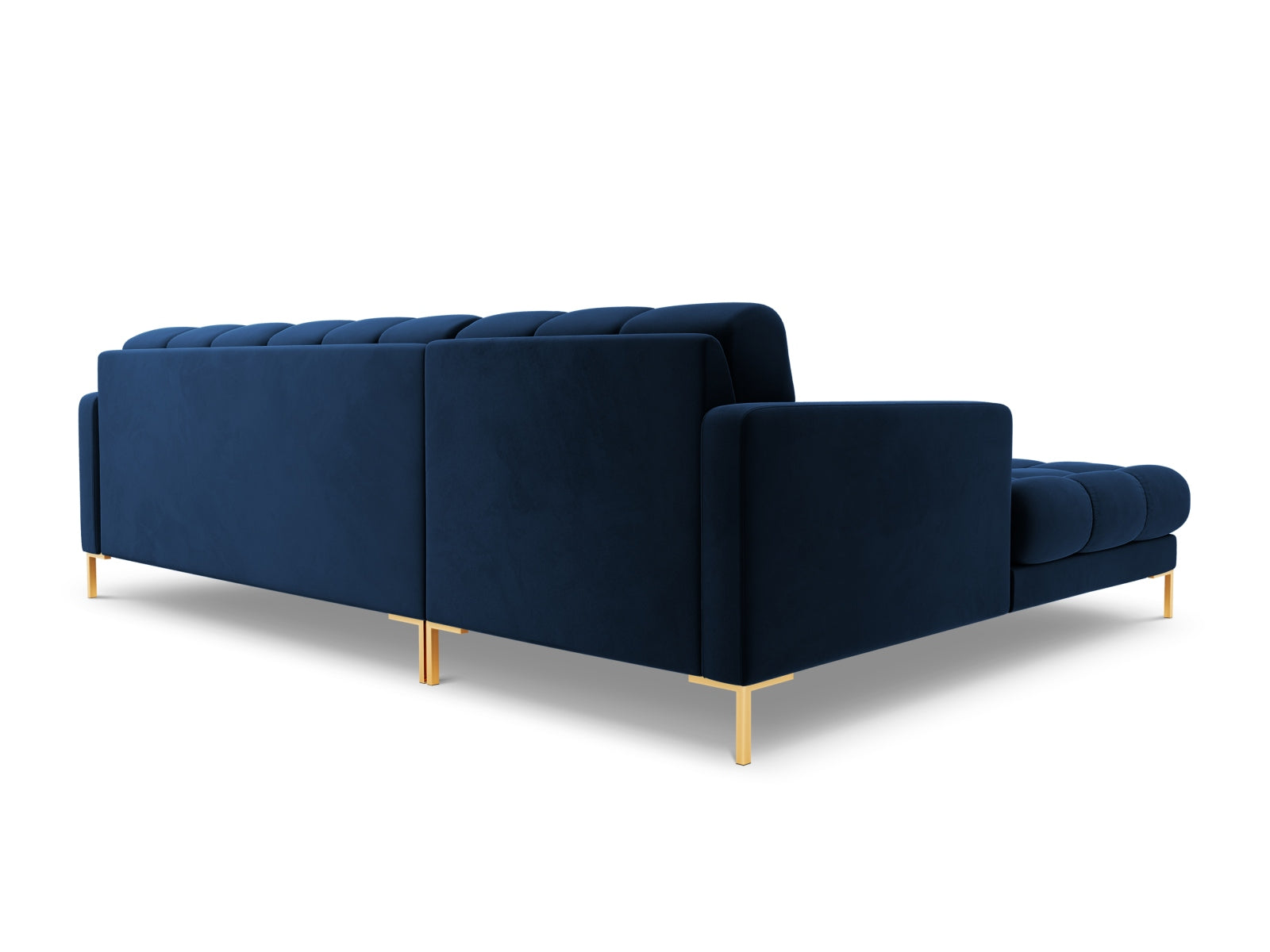 Elegantes 5-Sitzer Ecksofa links Bali in Royal Blue-Bluvel, ideal für entspannte Stunden und moderne Wohnkonzepte.