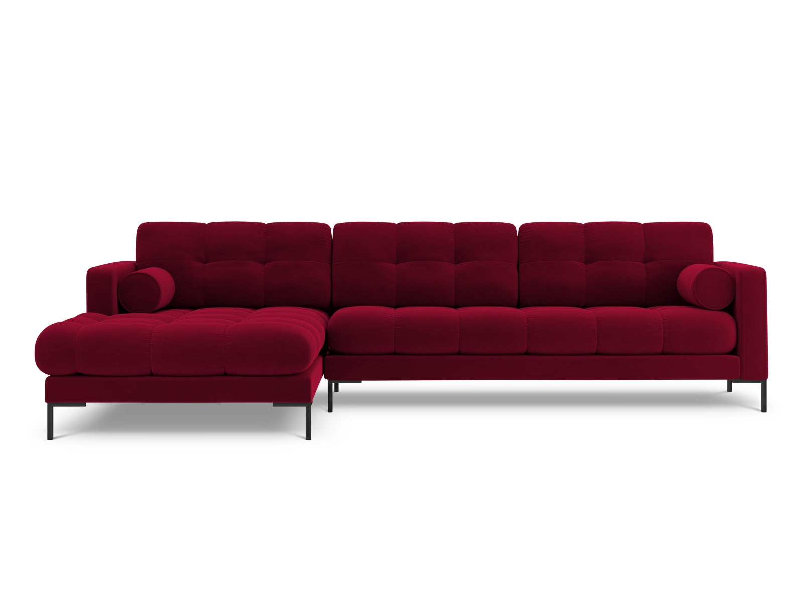Elegantes 5-Sitzer Ecksofa links Bali in stilvollem Red-Bluvel, ideal für moderne Wohnräume, präsentiert von Cosmopolitan Design.