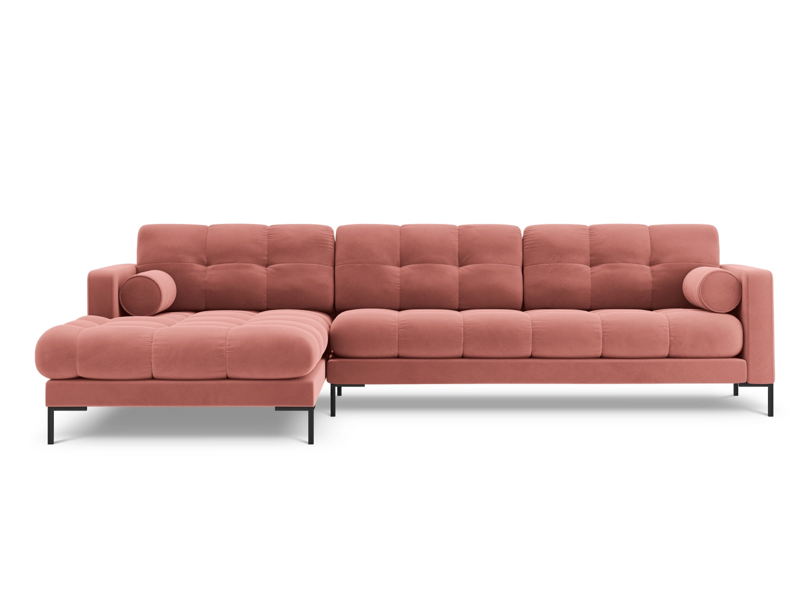 Stylisches 5-Sitzer Ecksofa links Bali in modernem Pink-Bluvel, ideal für gemütliche Wohnräume, erhältlich bei KAQTU Design AG.