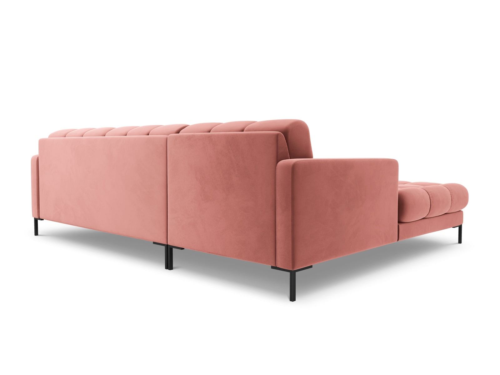 Modernes 5-Sitzer Ecksofa links Bali in lebhaftem Pink-Bluvel, ideal für gemütliche Stunden und ein stilvolles Ambiente.