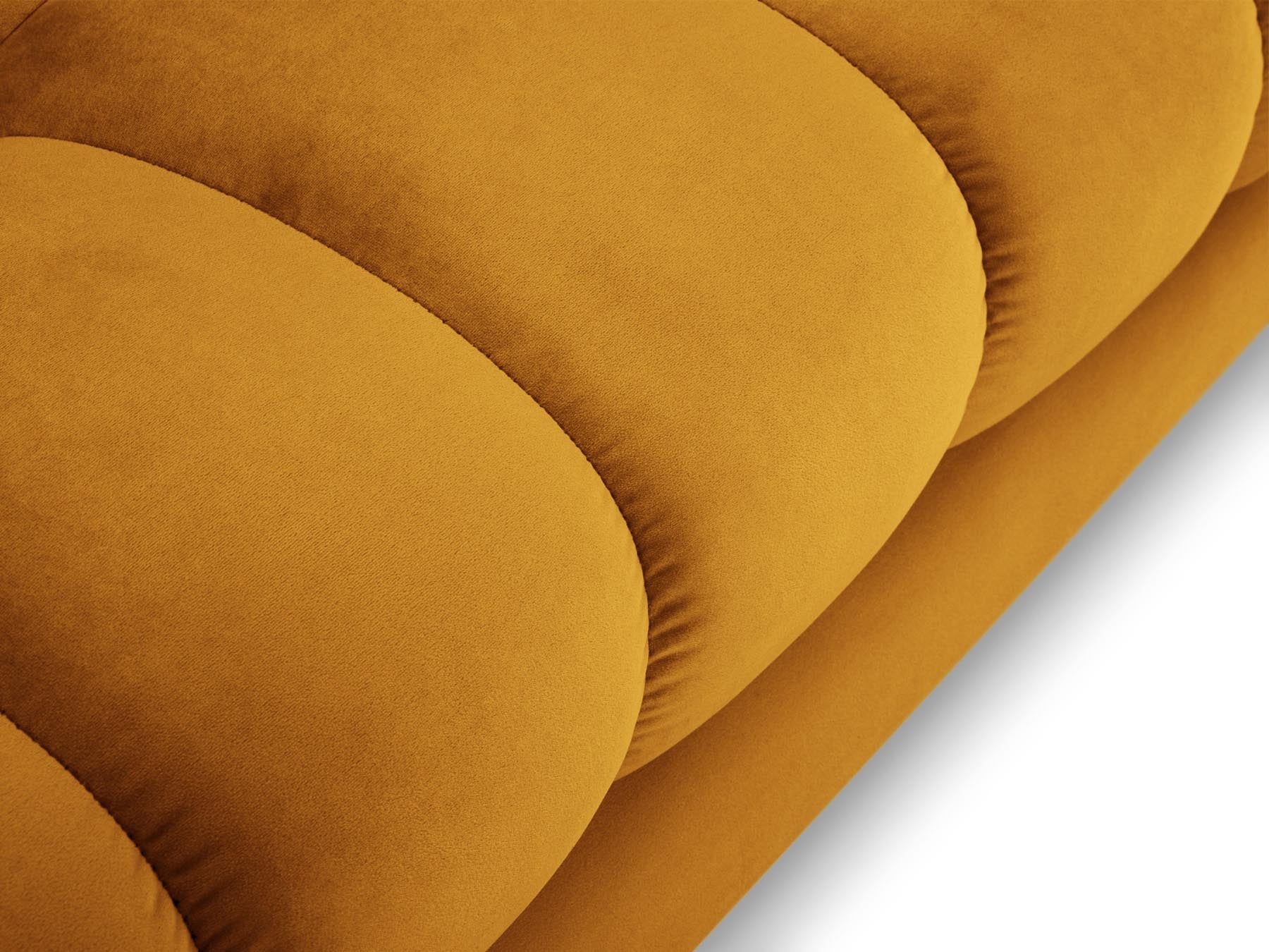 Elegantes 5-Sitzer Ecksofa links Bali in frischem Gelb-Bluvel, perfekt für entspannte Abende und ein modernes Wohnambiente.