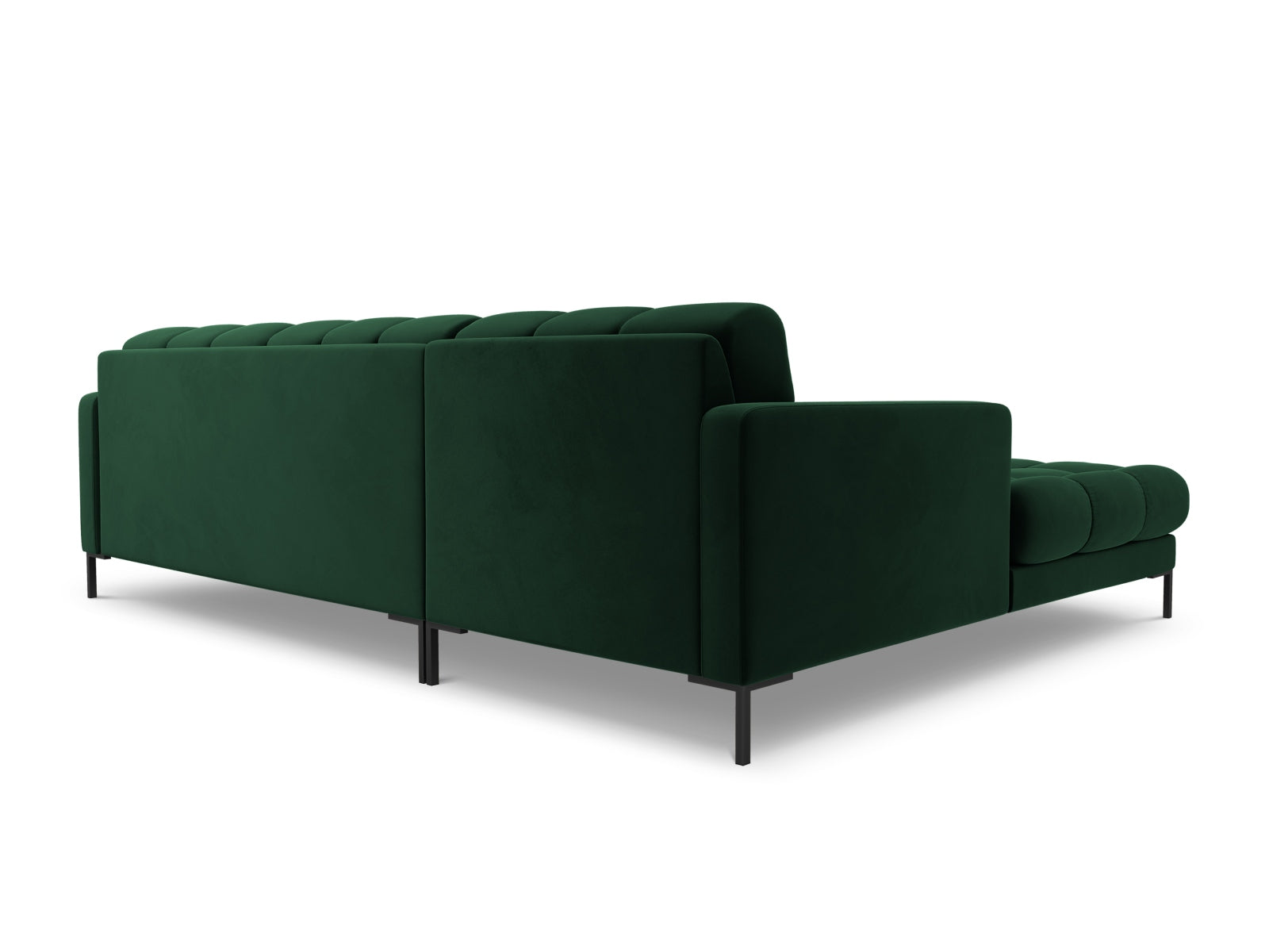 Elegantes 5-Sitzer Ecksofa links Bali in edlem Bottle Green-Bluvel, ideal für stilvolle und einladende Wohnräume von Cosmopolitan Design.