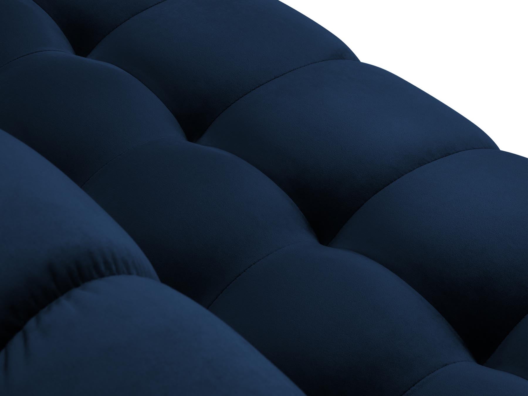 Stilvolles 5-Sitzer Ecksofa links Bali in Royal Blue-Bluvel, perfekt für zeitgemäße Wohnkonzepte und gemütliche Abende.