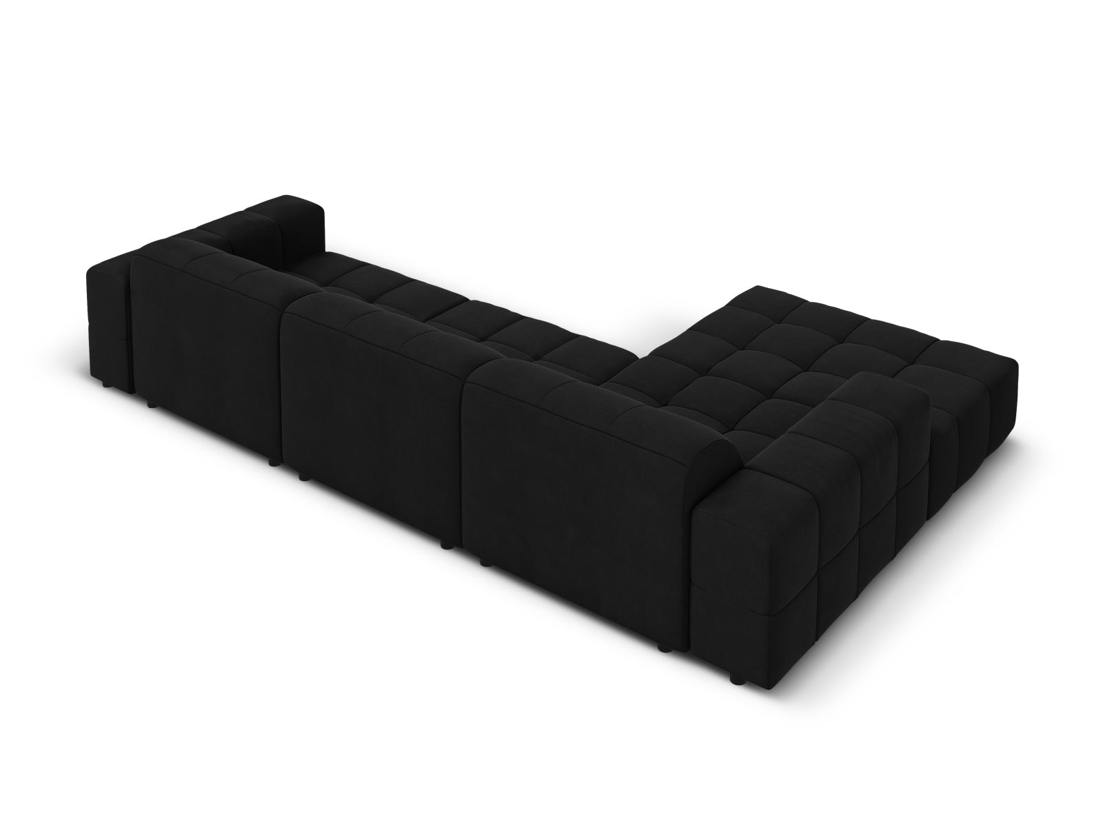 Elegantes Chicago Velour Ecksofa links, 4-Sitzer, 166 cm, in modernem Black-Bluvel, ideal für stilvolle Wohnräume.