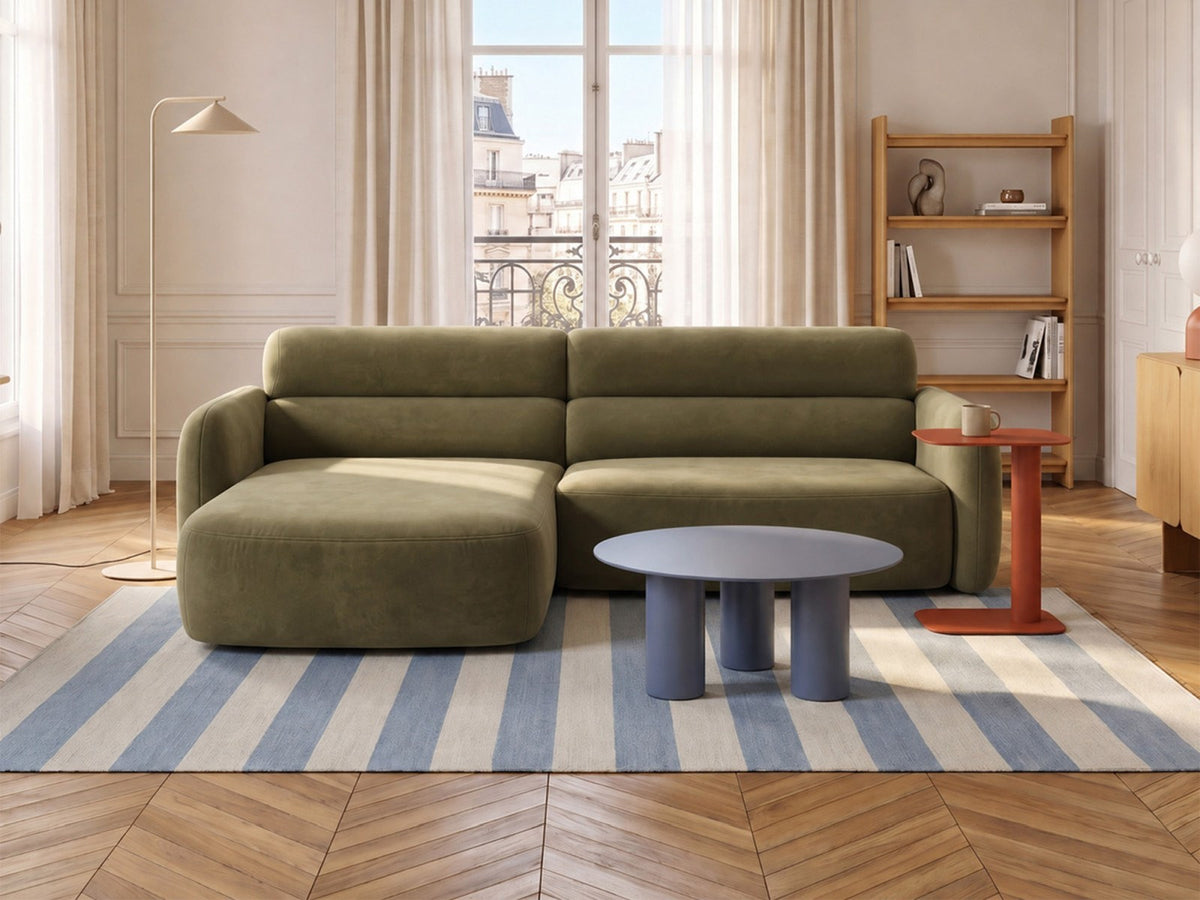 Ecksofa links Malmo von Cosmopolitan Design mit Bluvel-Bezug und flachen schwarzen Beinen