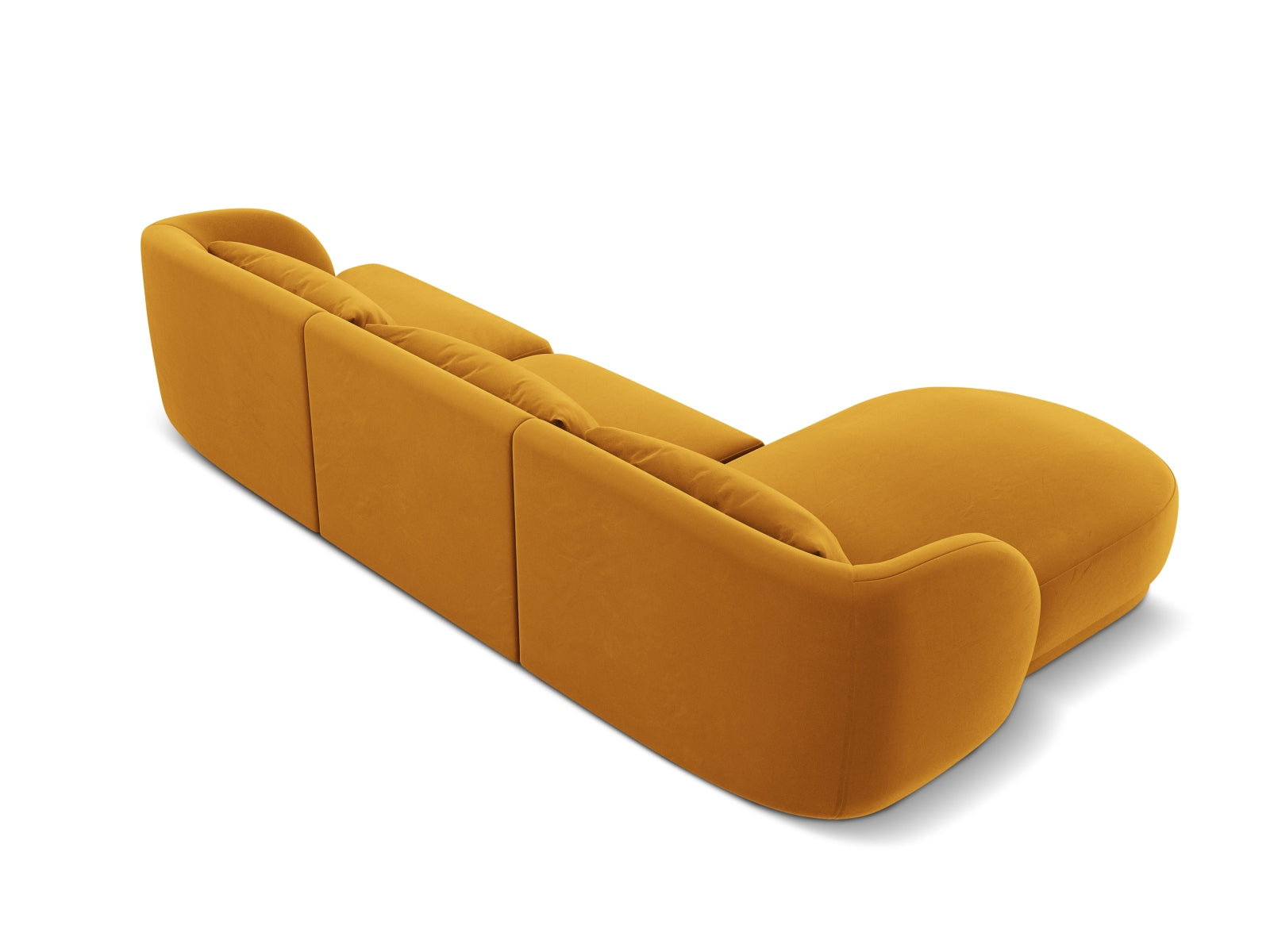 Stylisches Tulum Velour Ecksofa in Gelb-Blau, 4-Sitzer, links, ideal für gemütliche Abende und zeitgemäße Einrichtung.