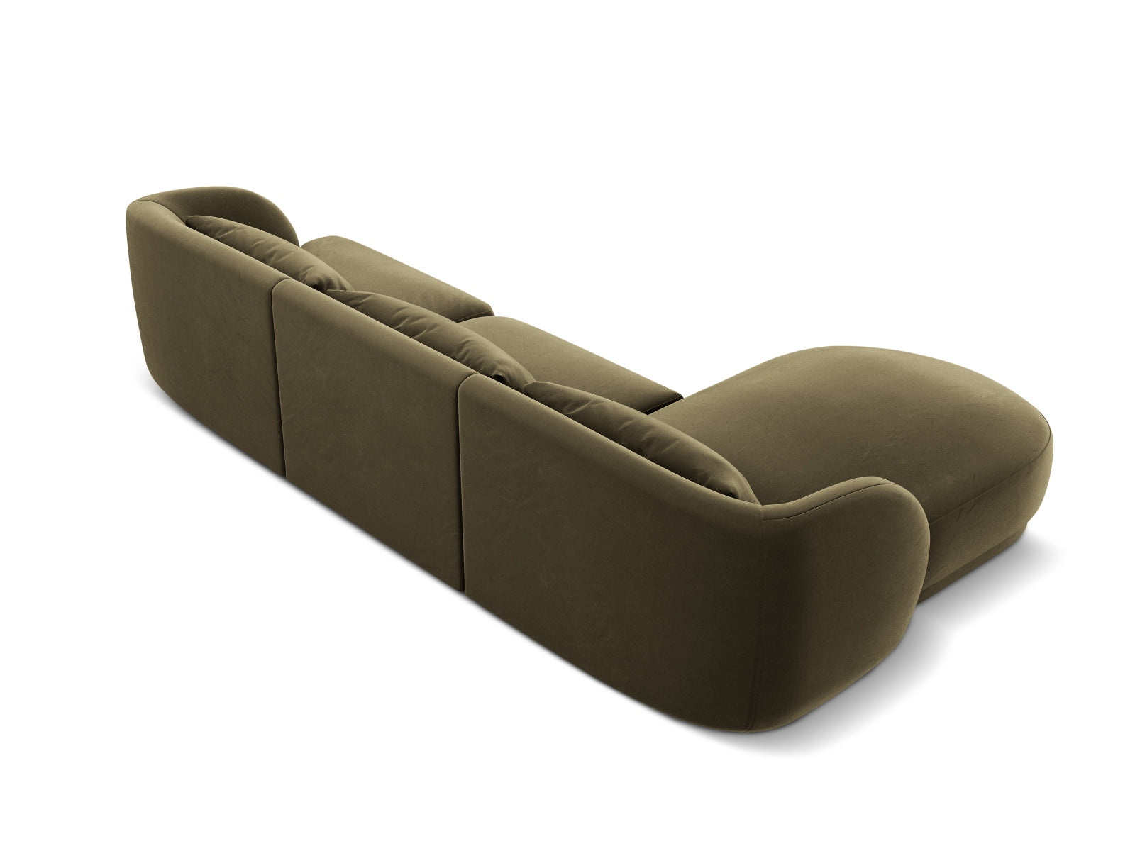 Elegantes Tulum Velour Ecksofa links, 4-Sitzer in Green-Bluvel, ideal für stilvolle Wohnräume und entspannte Stunden von Cosmopolitan Design.