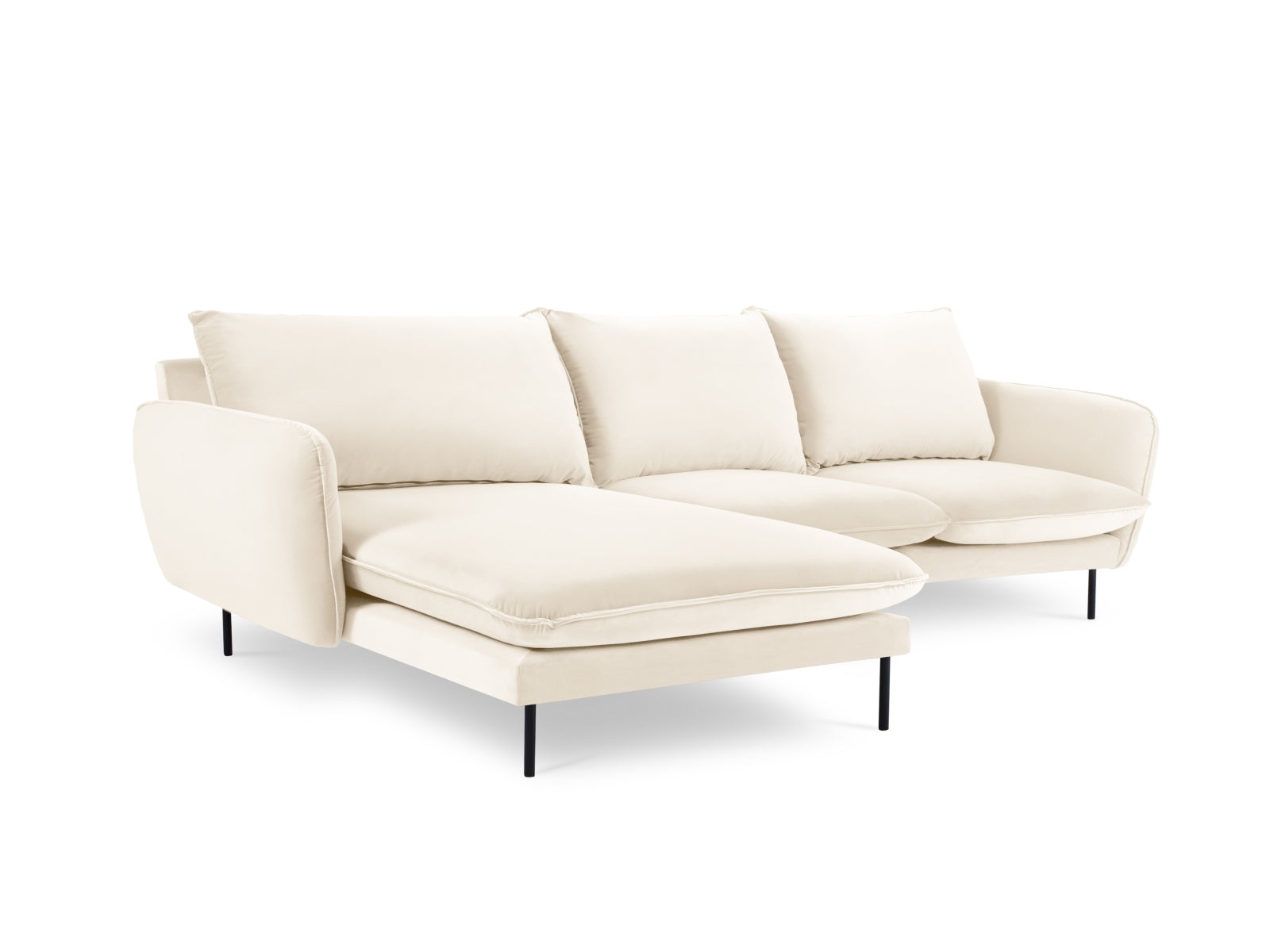 Stylisches 5-Sitzer Ecksofa Vienna Velour links in sanftem Beige und Schwarz, perfekt für gemütliche und moderne Wohnlandschaften.