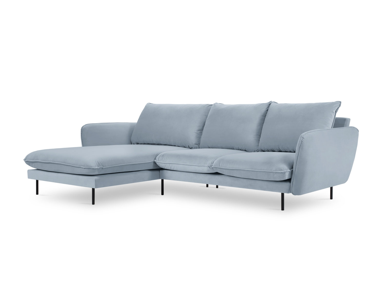 Vienna Velour Ecksofa links 5 Sitzer 170cm in Light Blue/Schwarz-Bluvel präsentiert im Onlineshop von KAQTU Design AG. Ecksofa links ist von Cosmopolitan Design