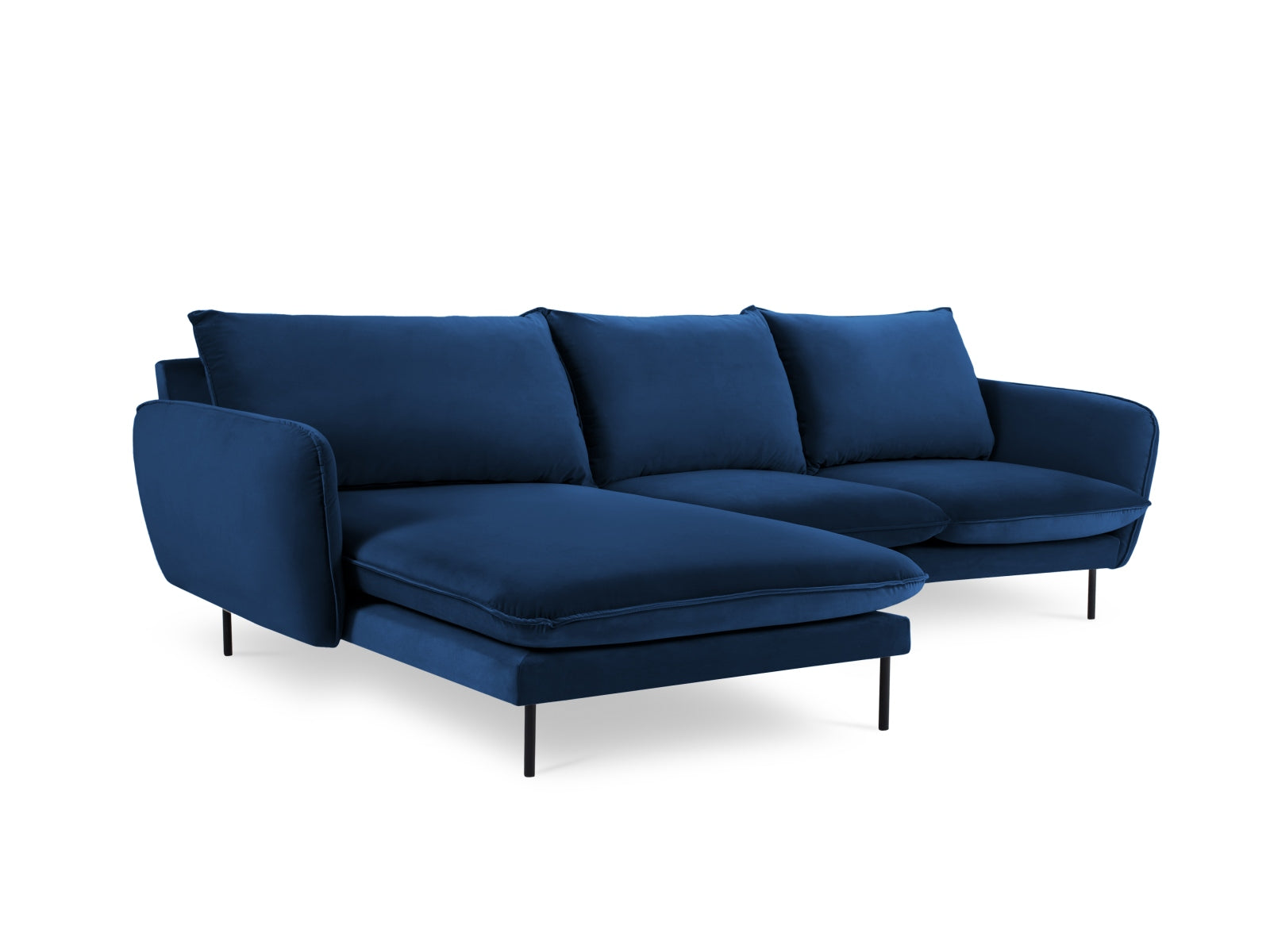Stylisches 5-Sitzer Ecksofa in Royal Blue und Schwarz-Bluvel, perfekt für gemütliche Wohnzimmer und moderne Einrichtung.