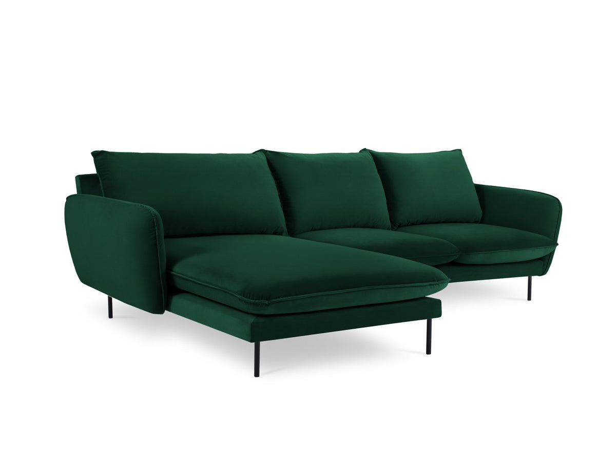 Vienna Velour Ecksofa links 5 Sitzer 170cm in Bottle Green/Schwarz-Bluvel präsentiert im Onlineshop von KAQTU Design AG. Ecksofa links ist von Cosmopolitan Design