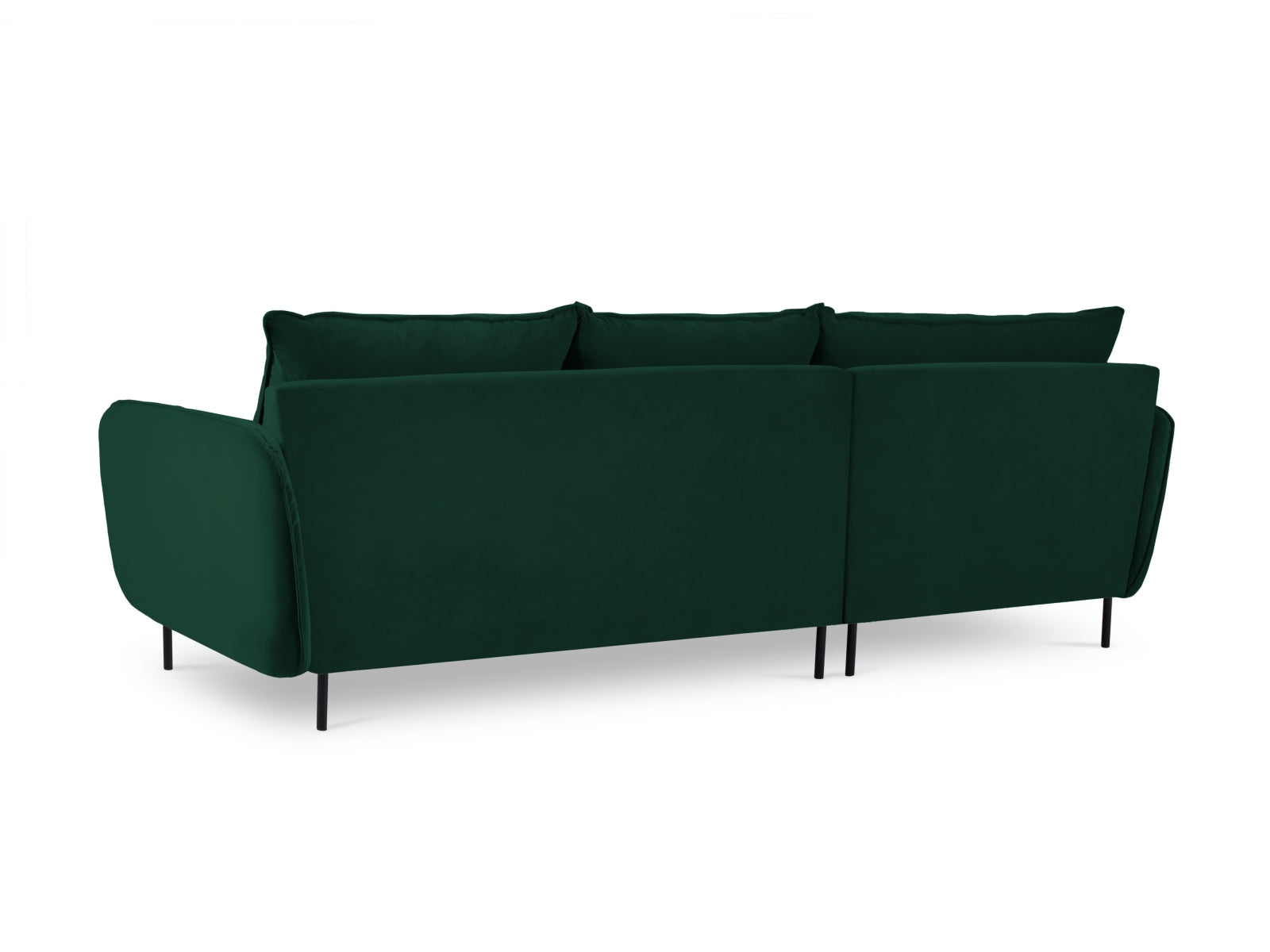 Elegantes linksseitiges 5-Sitzer Velour Ecksofa in tiefem Grün, 170 cm, ideal für stilvolle Wohnräume und gemütliche Abende.