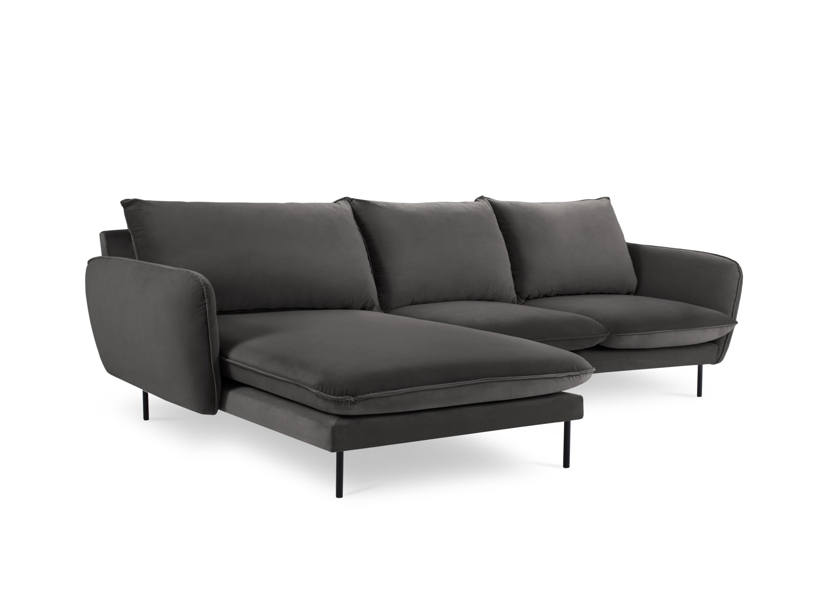Modernes 5-Sitzer Ecksofa in Dunkelgrau/Schwarz-Bluvel, perfekt für gemütliche Wohnzimmer, von Cosmopolitan Design.