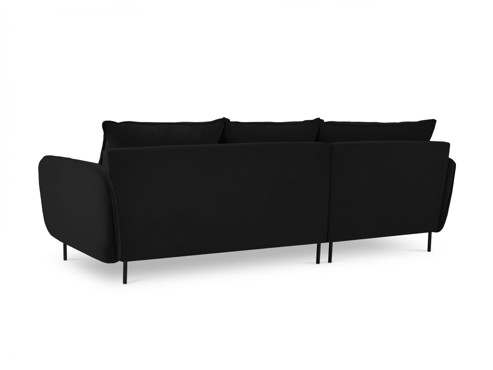 Elegantes, schwarzes 5-Sitzer Ecksofa Vienna Velour links mit 170 cm, ideal für stilvolle und komfortable Wohnräume.
