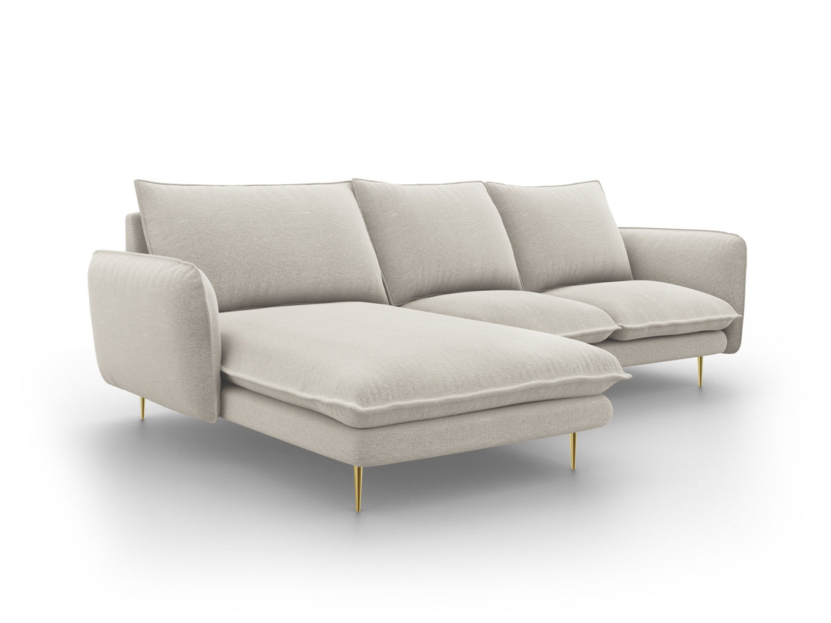 Vienna Ecksofa links 5 Sitzer 170cm in Light Beige/Gold-Positano präsentiert im Onlineshop von KAQTU Design AG. L-Sofa links ist von Cosmopolitan Design