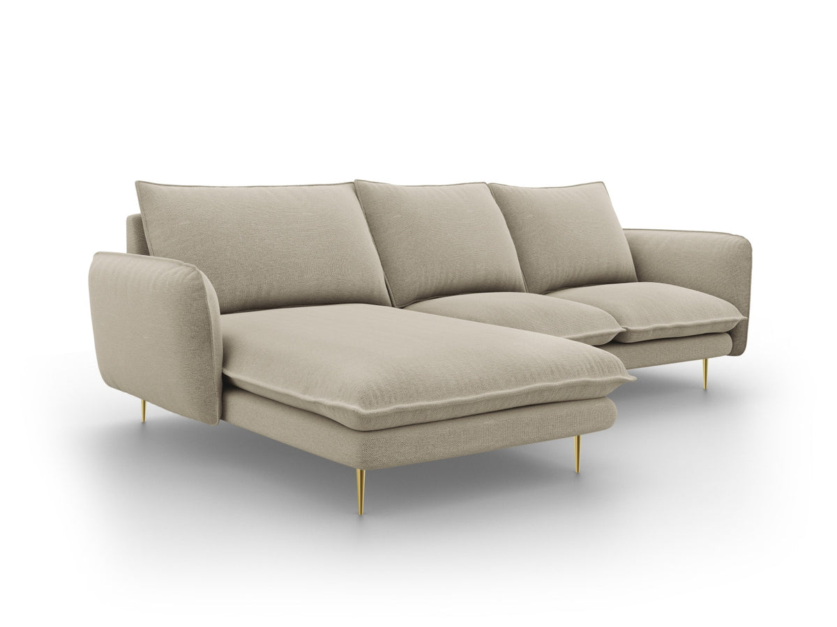 Vienna Ecksofa links 5 Sitzer 170cm in Beige/Gold-Positano präsentiert im Onlineshop von KAQTU Design AG. L-Sofa links ist von Cosmopolitan Design