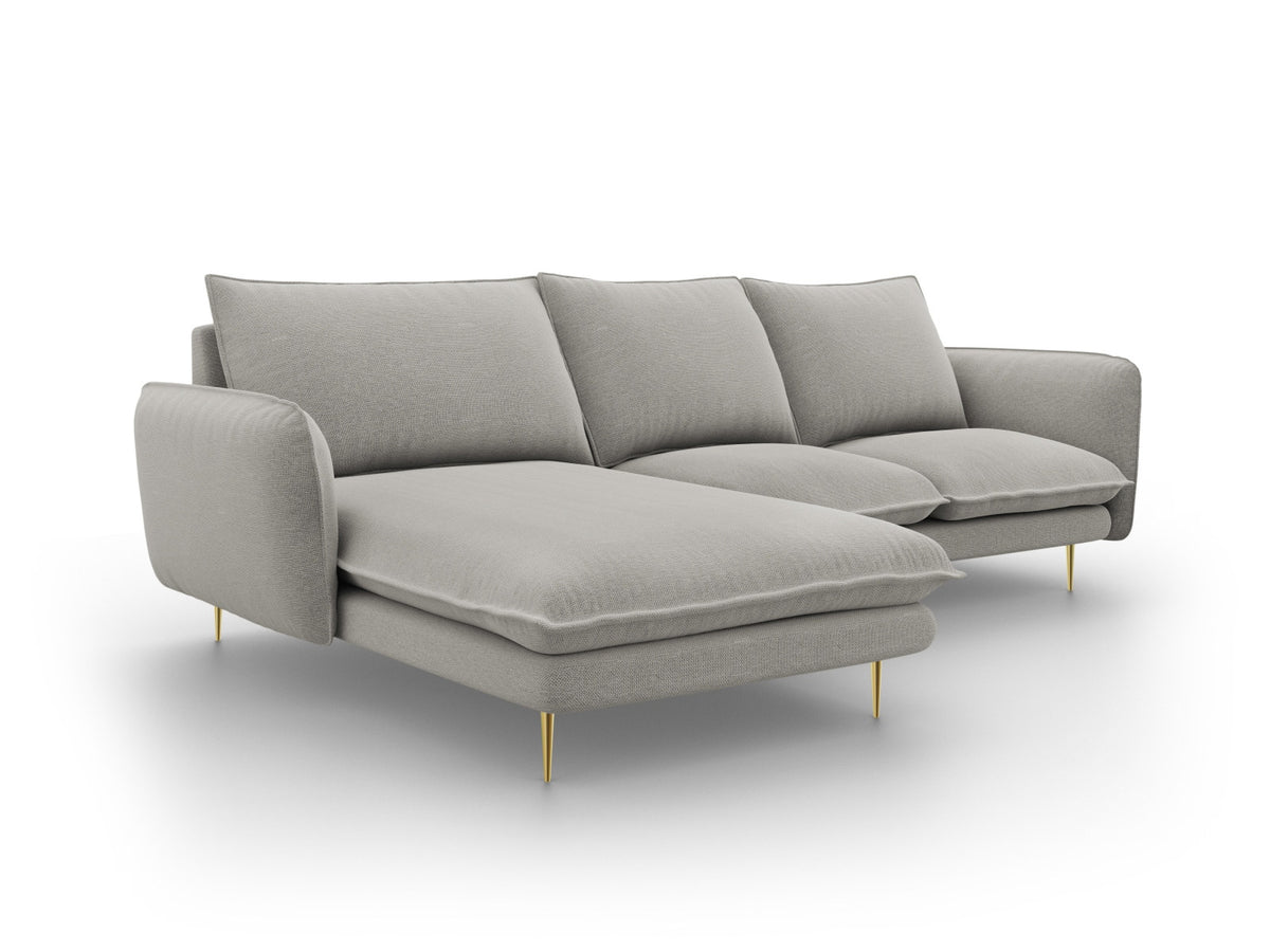Vienna Ecksofa links 5 Sitzer 170cm in Light Grey/Gold-Asgard/ Positano präsentiert im Onlineshop von KAQTU Design AG. L-Sofa links ist von Cosmopolitan Design