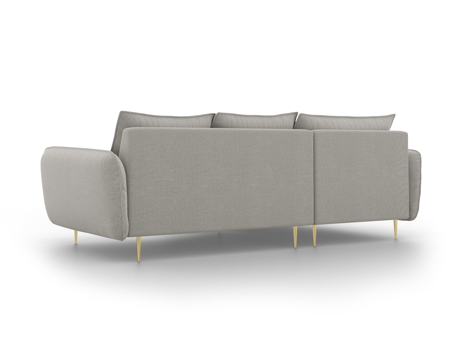 Elegantes linksseitiges Ecksofa für 5 Personen, 170 cm, in sanftem Grau mit stilvollen goldenen Akzenten, ideal für stilvolle Wohnräume.
