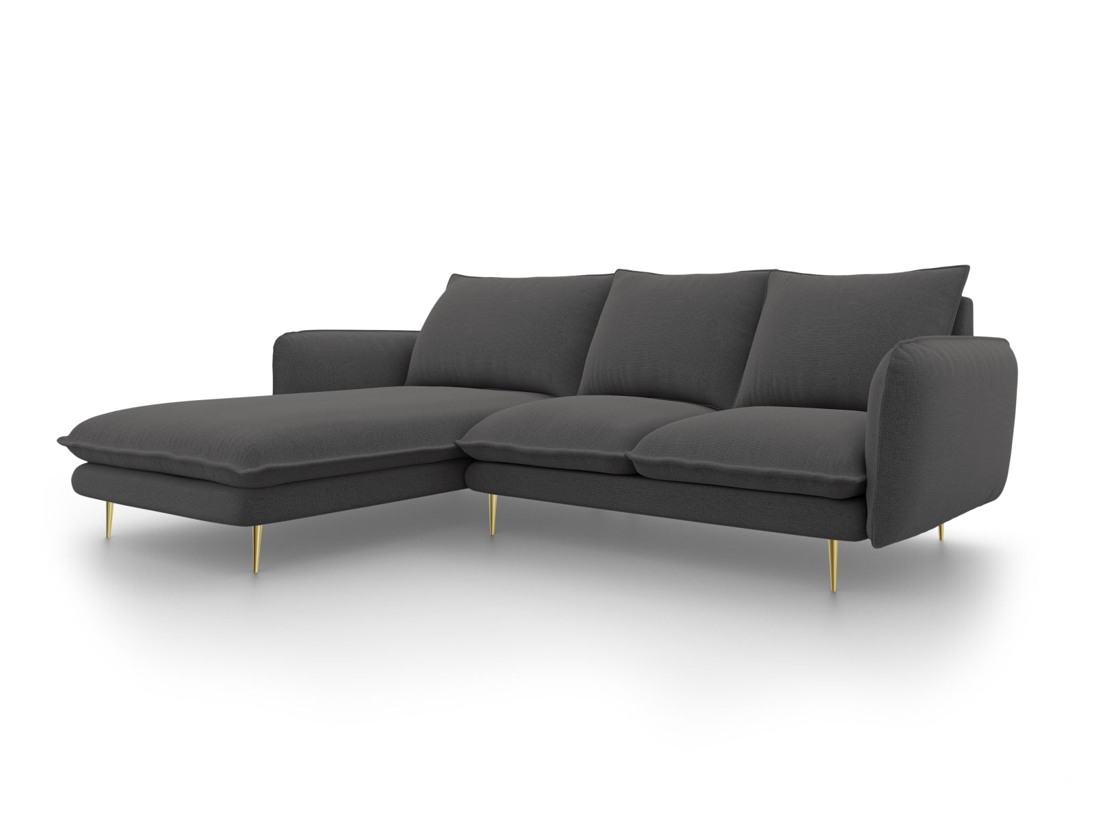 Vienna Ecksofa links 5 Sitzer 170cm in Dark Grey/Gold-Positano präsentiert im Onlineshop von KAQTU Design AG. L-Sofa links ist von Cosmopolitan Design