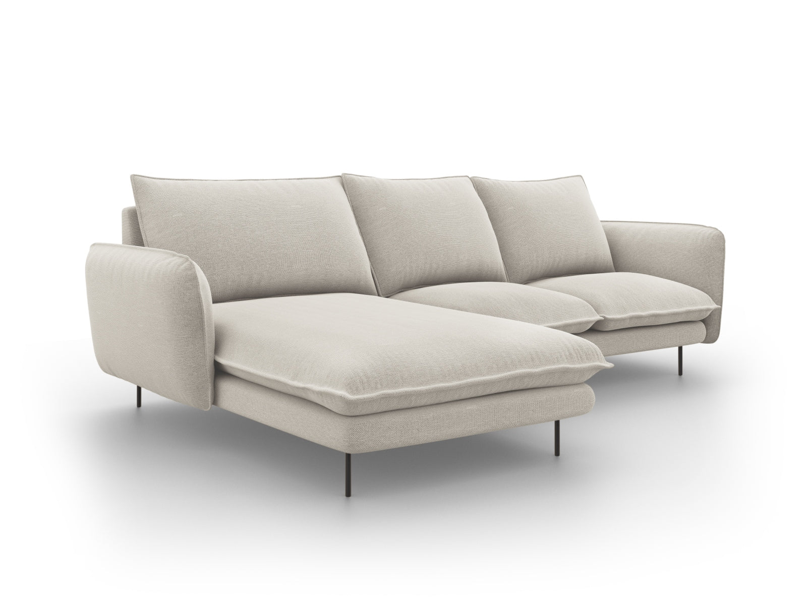 Modernes L-Sofa in Light Beige und Schwarz, 5-Sitzer mit 170 cm, perfekt für gemütliche und stilvolle Wohnbereiche.