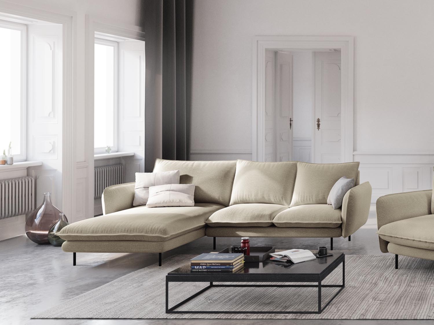 Beige und schwarzes Vienna Ecksofa links, 5-Sitzer, 170 cm, stilvolles L-Sofa von Cosmopolitan Design, ideal für moderne Wohnräume.