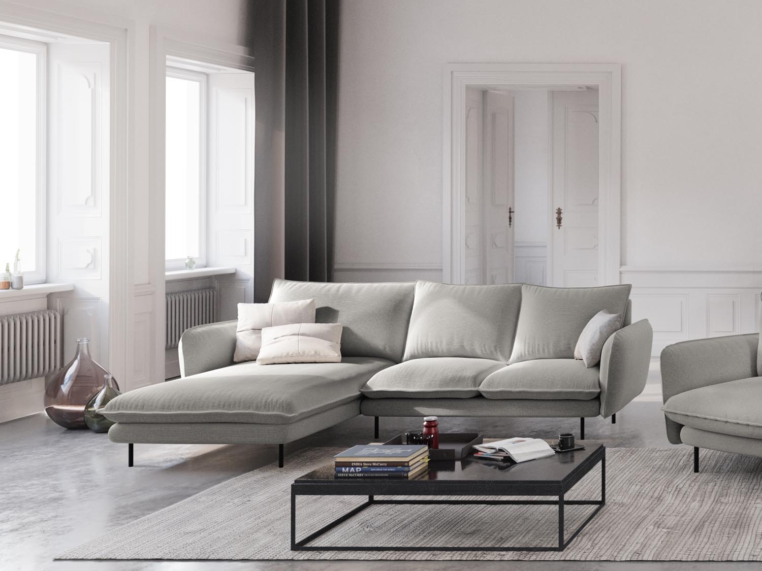 Elegantes Vienna Ecksofa links, 5 Sitzer, 170cm, in stilvollem Light Grey/Schwarz-Asgard, ideal für moderne Wohnräume.