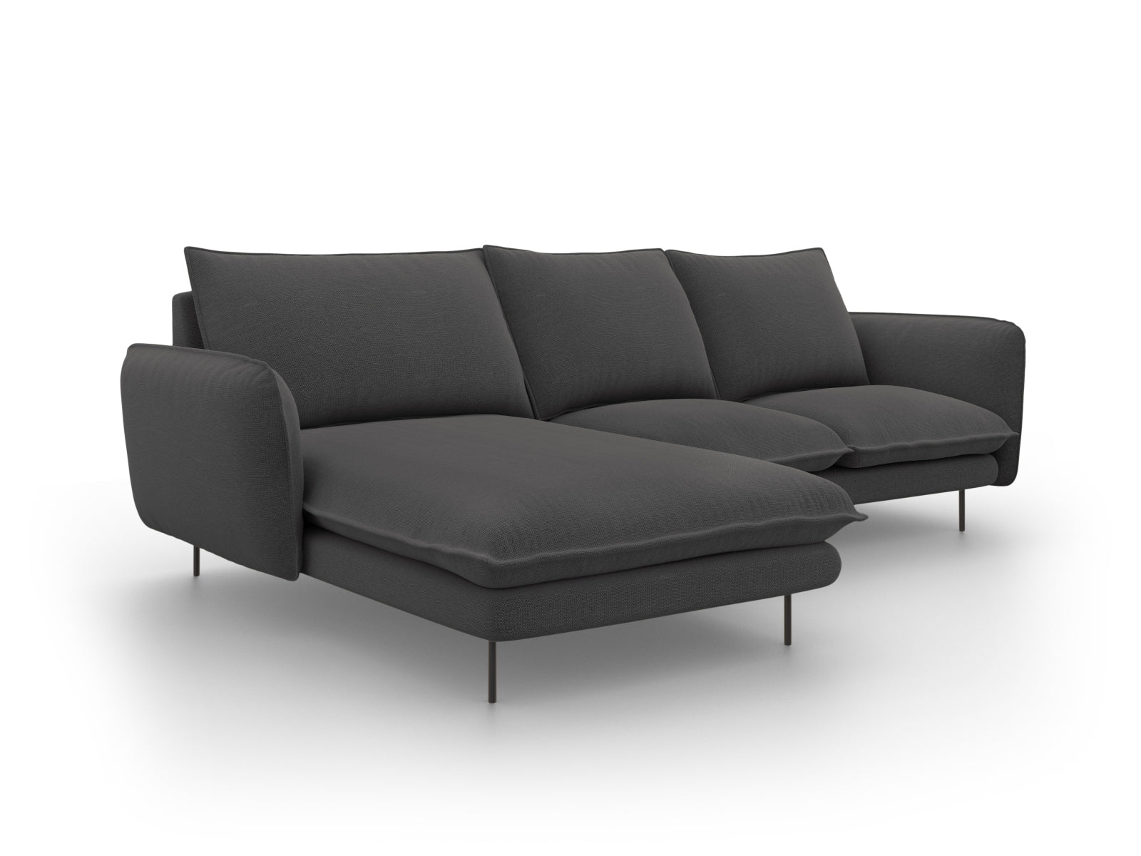 Modernes L-Sofa links, 5 Sitzer, 170cm in Dunkelgrau/Schwarz-Positano, perfekt für gemütliche und elegante Wohnambiente.