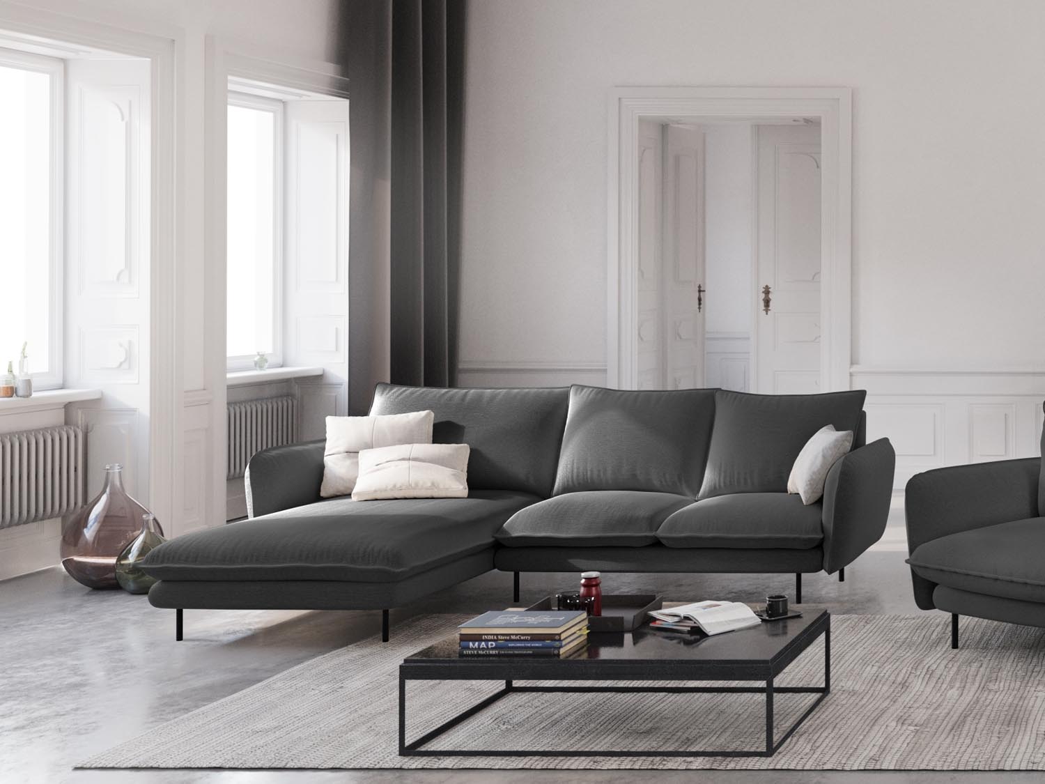 Elegantes Vienna Ecksofa links, 5 Sitzer, 170cm in Dunkelgrau/Schwarz-Positano, ideal für stilvolle Wohnräume.