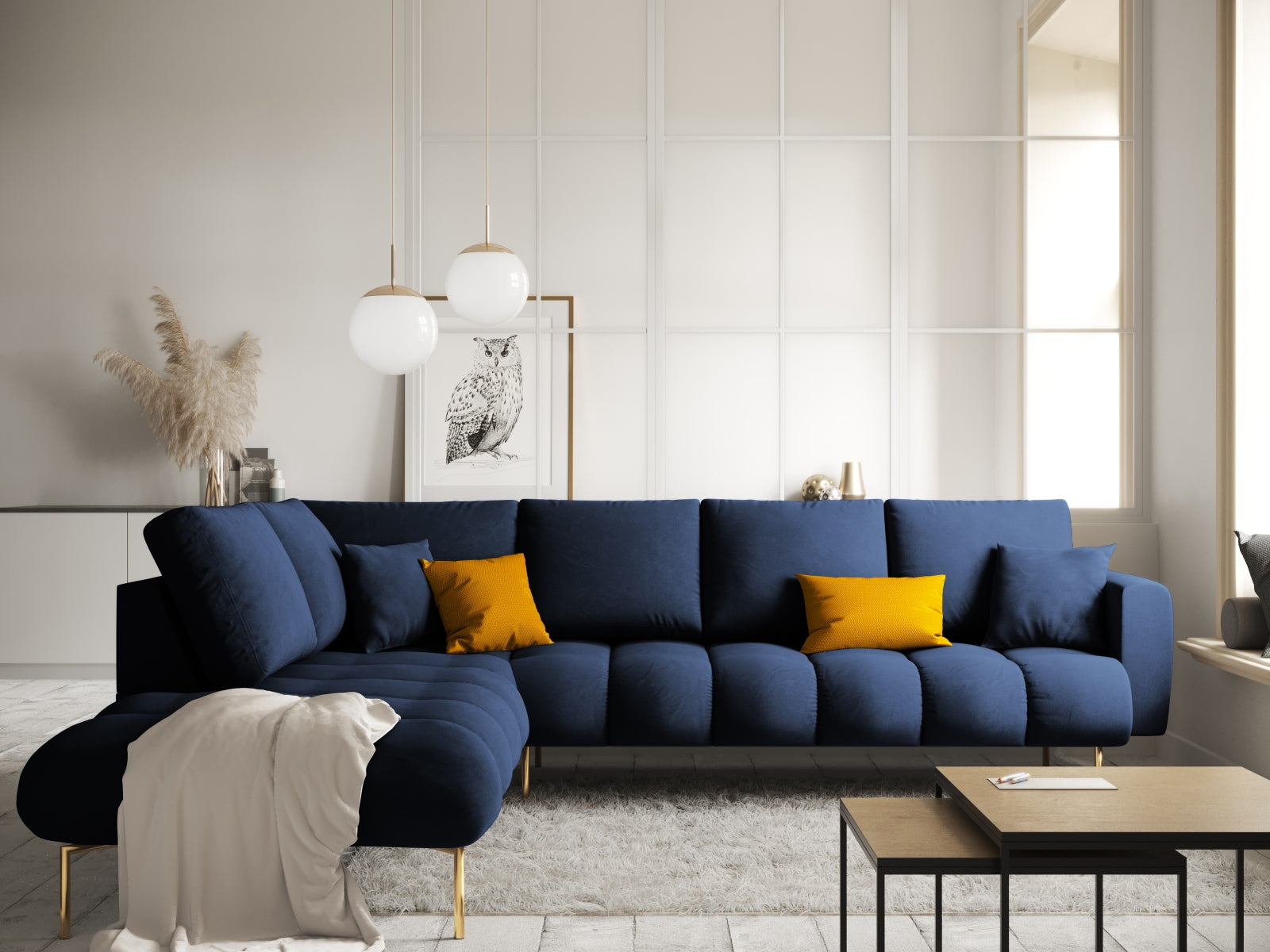 Erleben Sie das Hastings Velour links Ecksofa 5 Sitzer von Cosmopolitan Design – stilvoll, bequem und ideal für Ihr modernes Wohnzimmer.