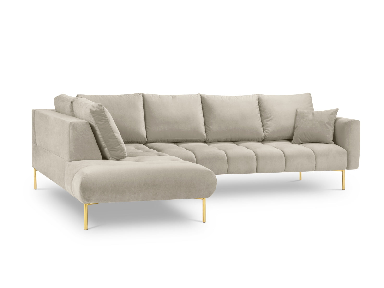 Erleben Sie das stilvolle Hastings Velour links Ecksofa 5 Sitzer von Cosmopolitan Design – ideal für Ihr modernes Wohnzimmer und optimalen Komfort.
