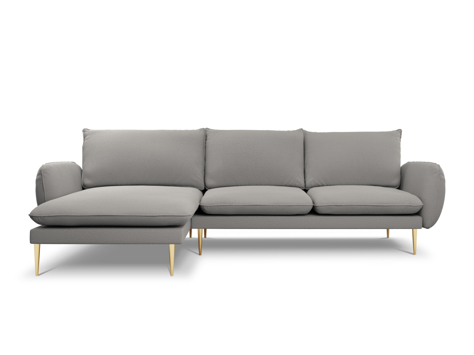 Stylisches L-Sofa links im Boucle-Stil, 5 Sitzer, 170cm, in edlem Grau, perfekt für zeitgemäße Inneneinrichtungen.