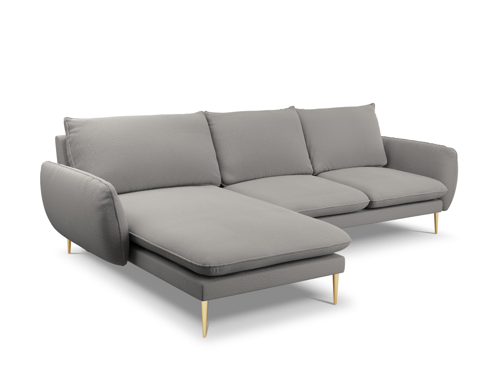 Elegantes 5-Sitzer Ecksofa in zeitlosem Boucle-Stoff. Ideal für entspannte Stunden und moderne Wohnstile. Hochwertig, komfortabel und pflegeleicht.