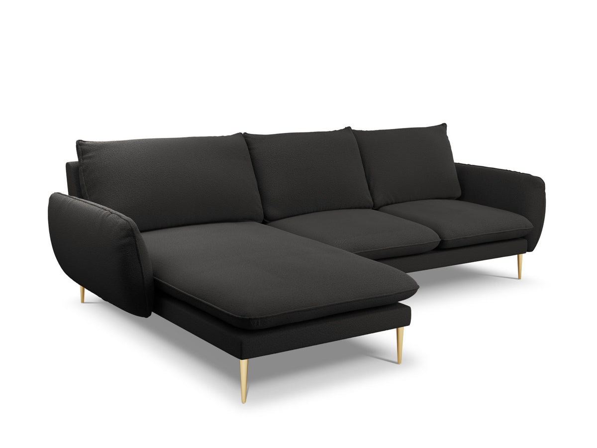 Vienna Boucle Ecksofa links 5 Sitzer 170cm in Black/Gold-Ascot präsentiert im Onlineshop von KAQTU Design AG. L-Sofa links ist von Cosmopolitan Design