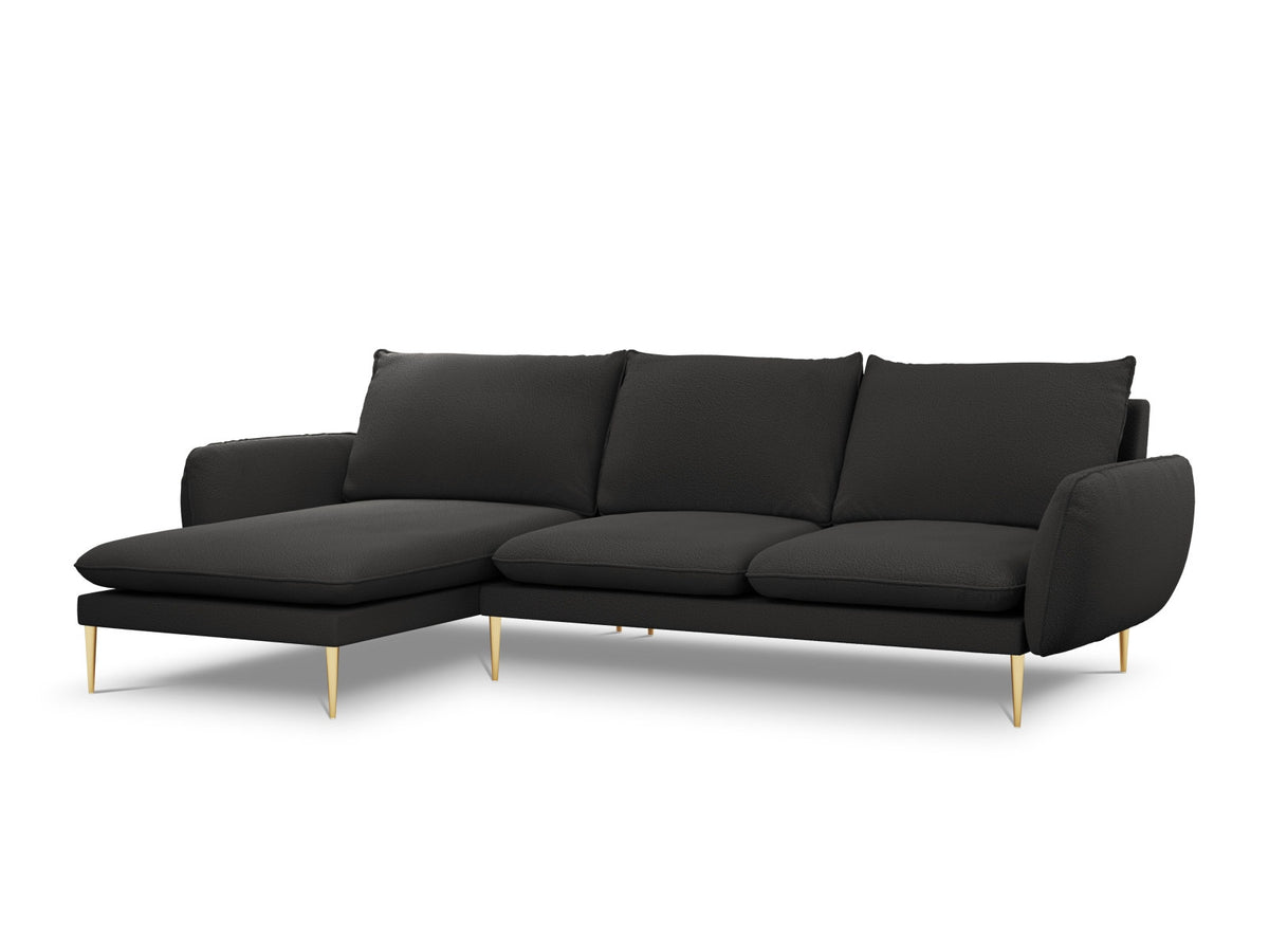 Vienna Boucle Ecksofa links 5 Sitzer 170cm in Black/Gold-Ascot präsentiert im Onlineshop von KAQTU Design AG. L-Sofa links ist von Cosmopolitan Design