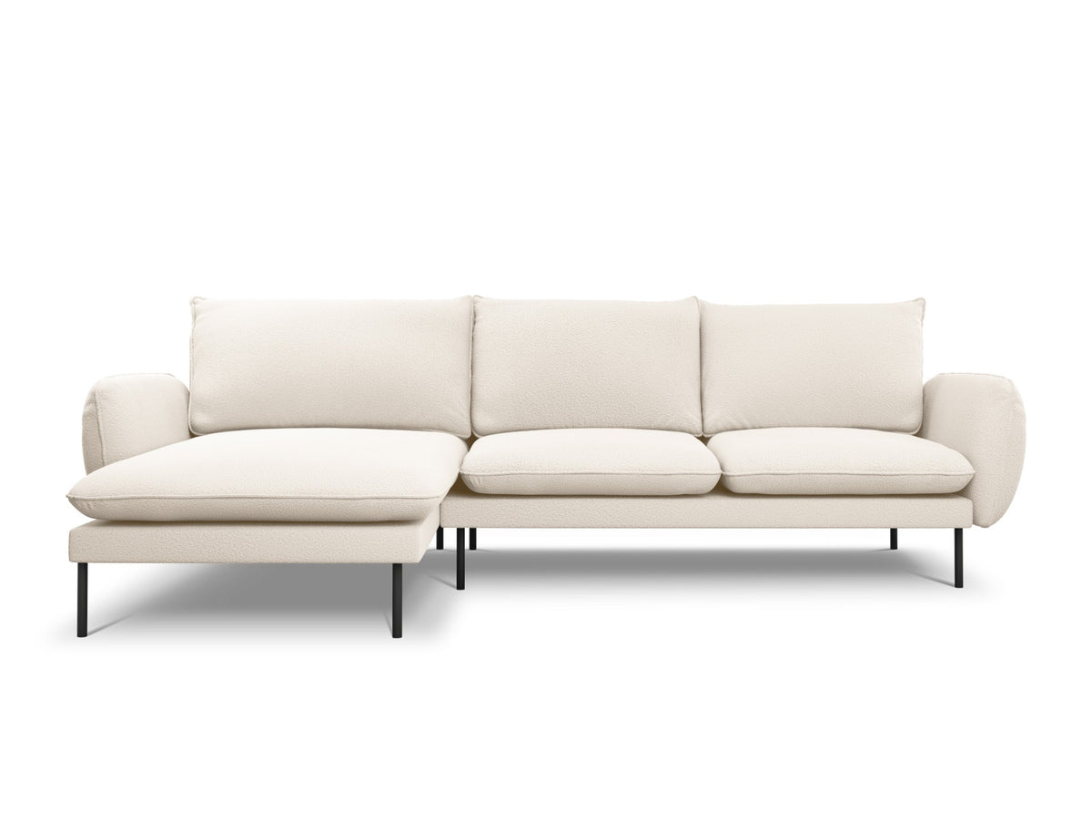 Vienna Boucle Ecksofa links 5 Sitzer 170cm in Beige/Schwarz-Ascot präsentiert im Onlineshop von KAQTU Design AG. L-Sofa links ist von Cosmopolitan Design