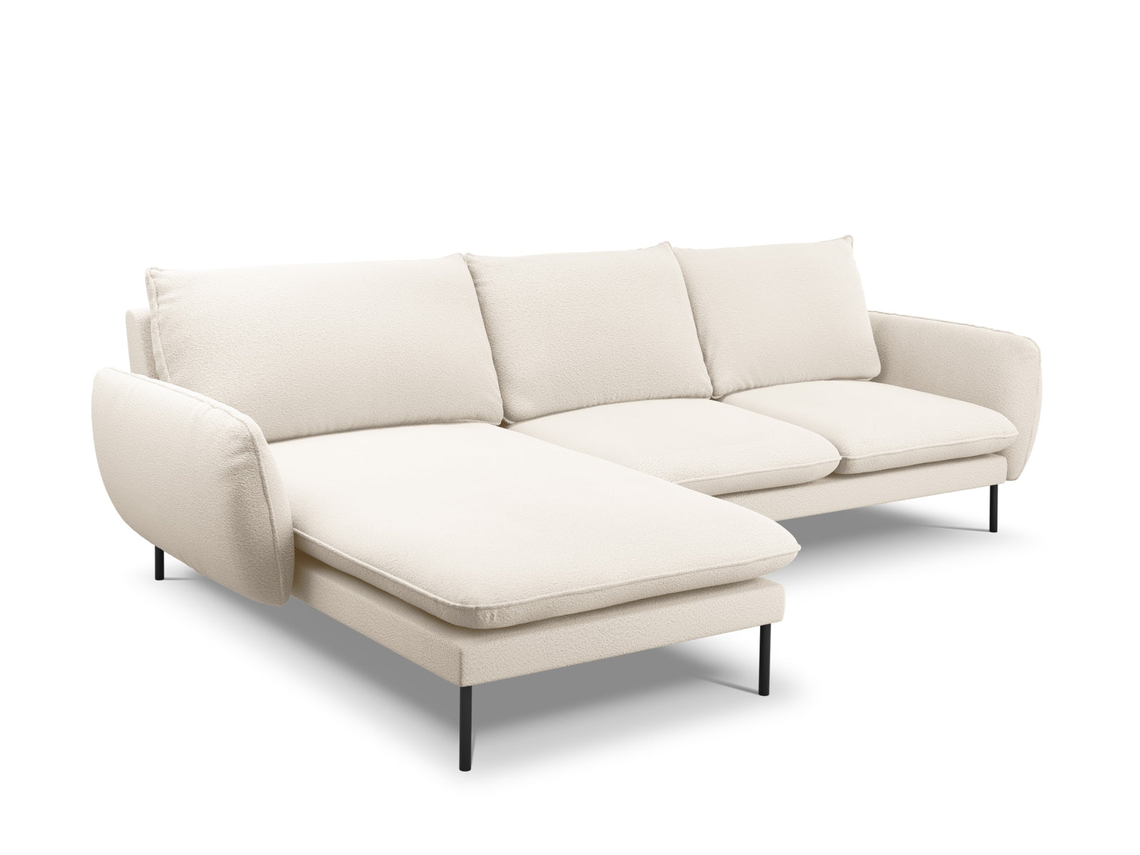 Elegantes 5-Sitzer Ecksofa Vienna Boucle links in sanften Beige- und Schwarz-Tönen, ideal für ein modernes Wohnambiente.