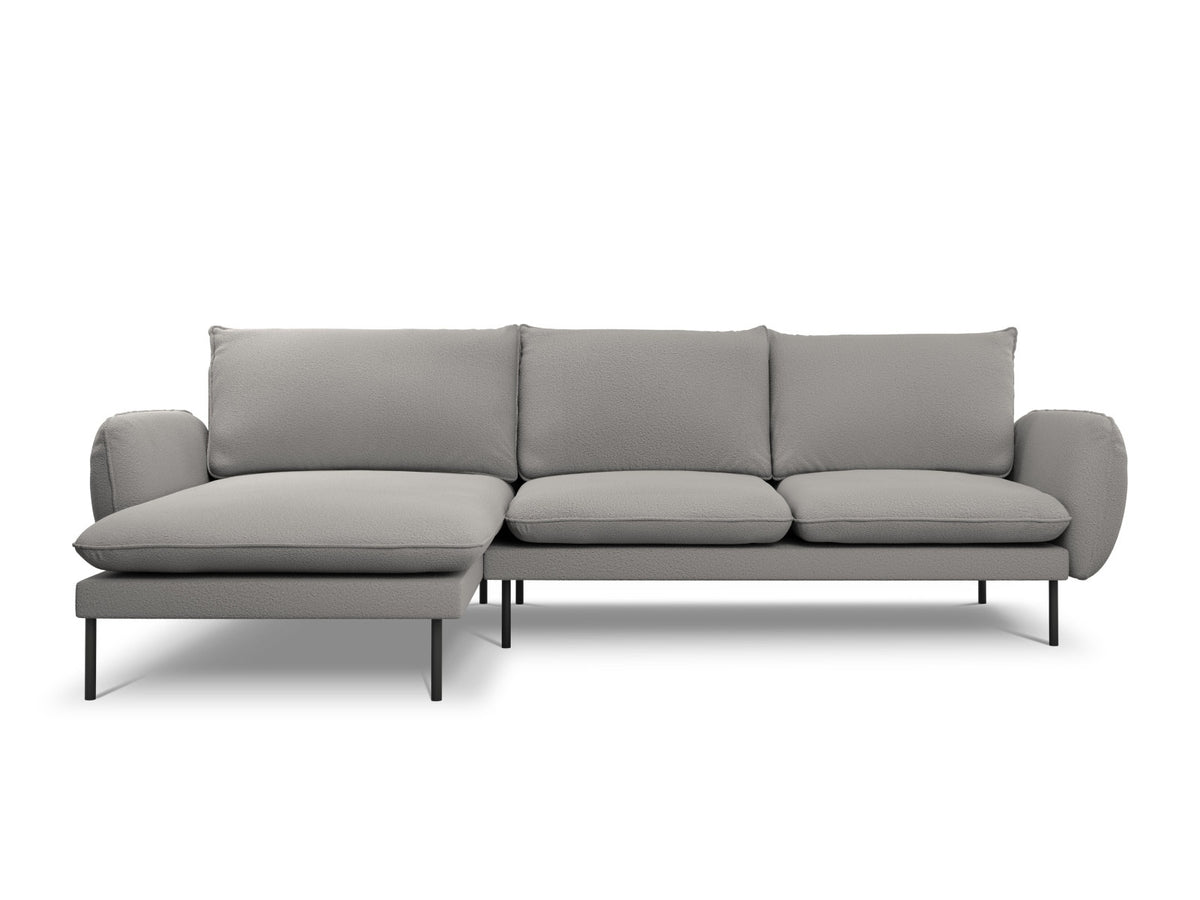 Vienna Boucle Ecksofa links 5 Sitzer 170cm in Grey/Schwarz-Ascot präsentiert im Onlineshop von KAQTU Design AG. L-Sofa links ist von Cosmopolitan Design