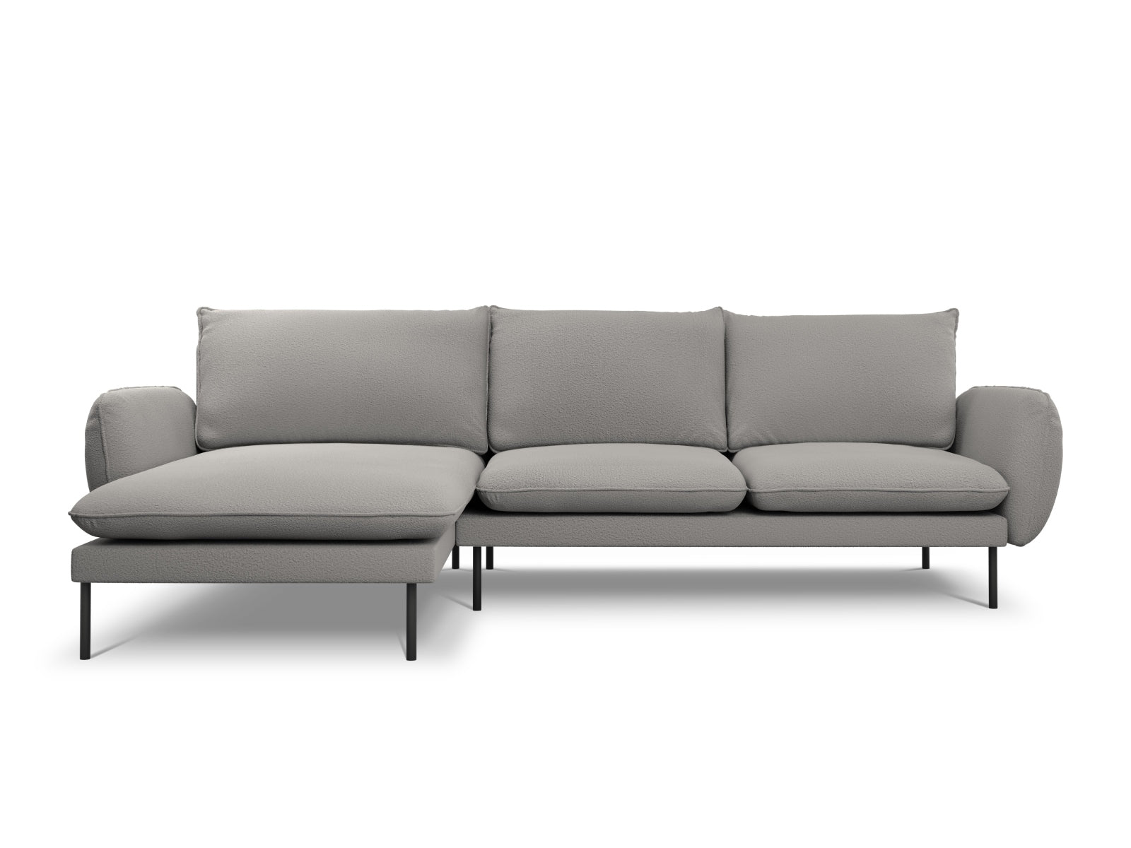 Modernes 5-Sitzer Ecksofa in hochwertigem Boucle-Stoff. Perfekt für gesellige Abende und stilvolle Wohnräume. Pflegeleicht und komfortabel.