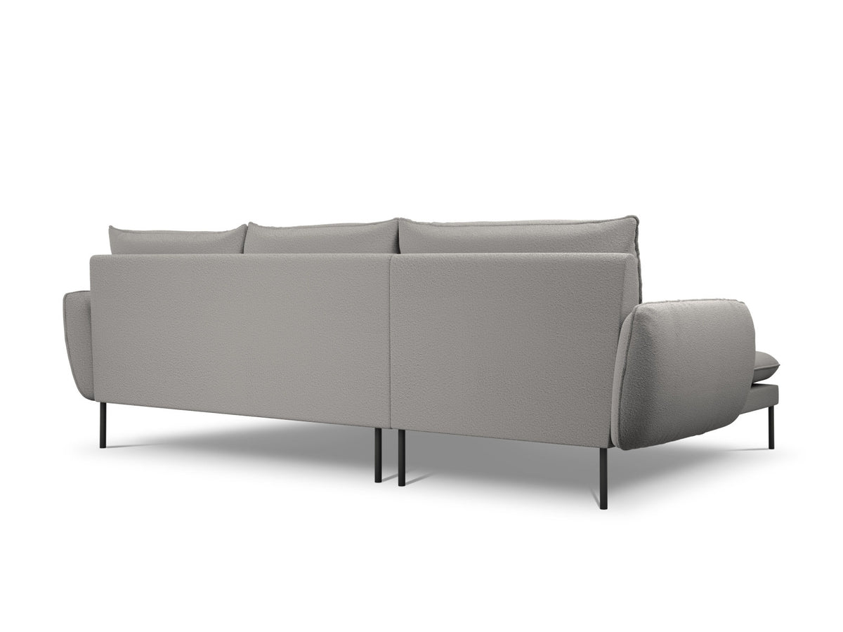 Vienna Boucle Ecksofa links 5 Sitzer 170cm in Grey/Schwarz-Ascot präsentiert im Onlineshop von KAQTU Design AG. L-Sofa links ist von Cosmopolitan Design