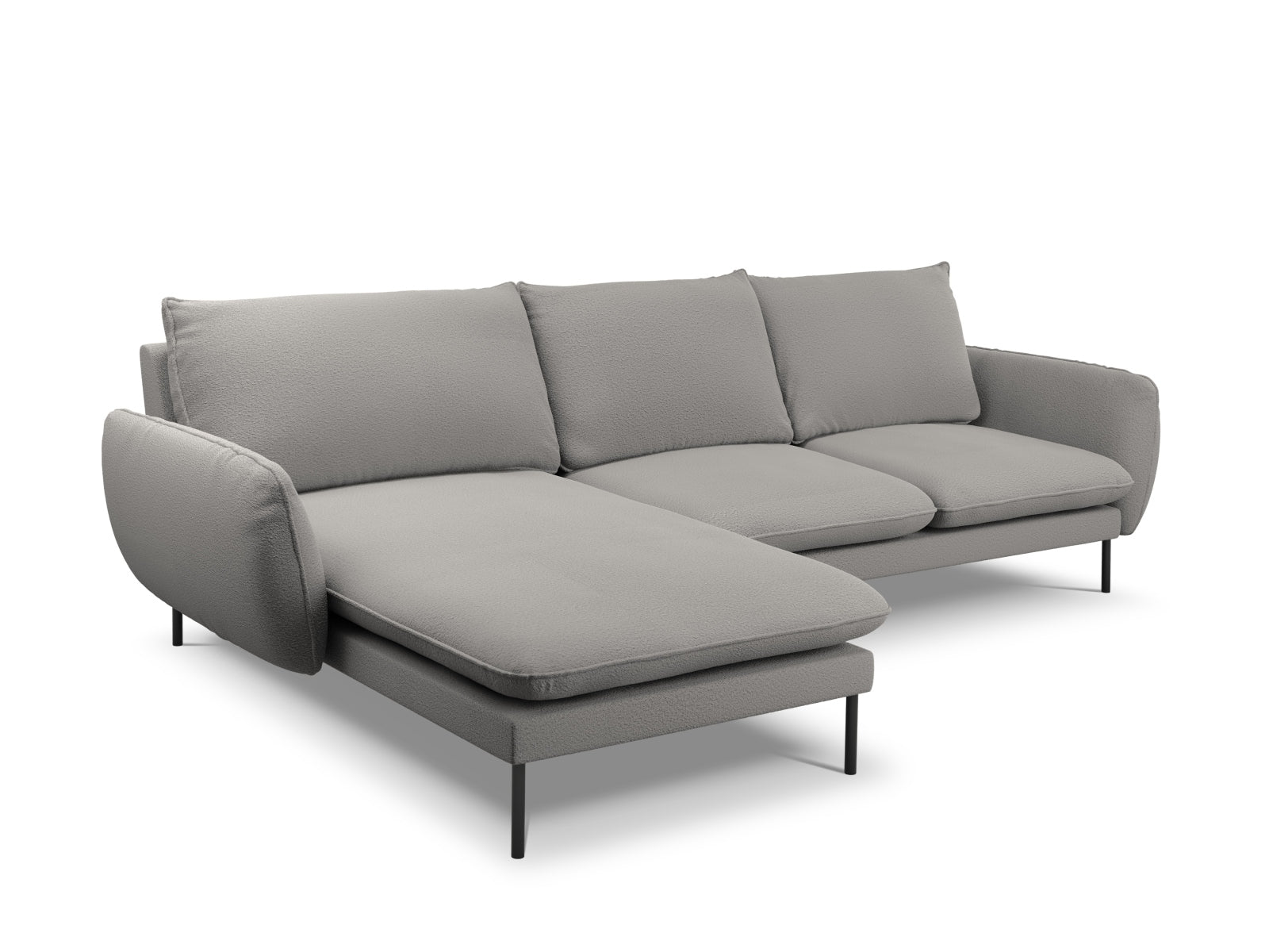 Elegantes 5-Sitzer Ecksofa in zeitlosem Boucle-Stoff. Ideal für entspannte Stunden und moderne Wohnstile. Hochwertig, komfortabel und pflegeleicht.