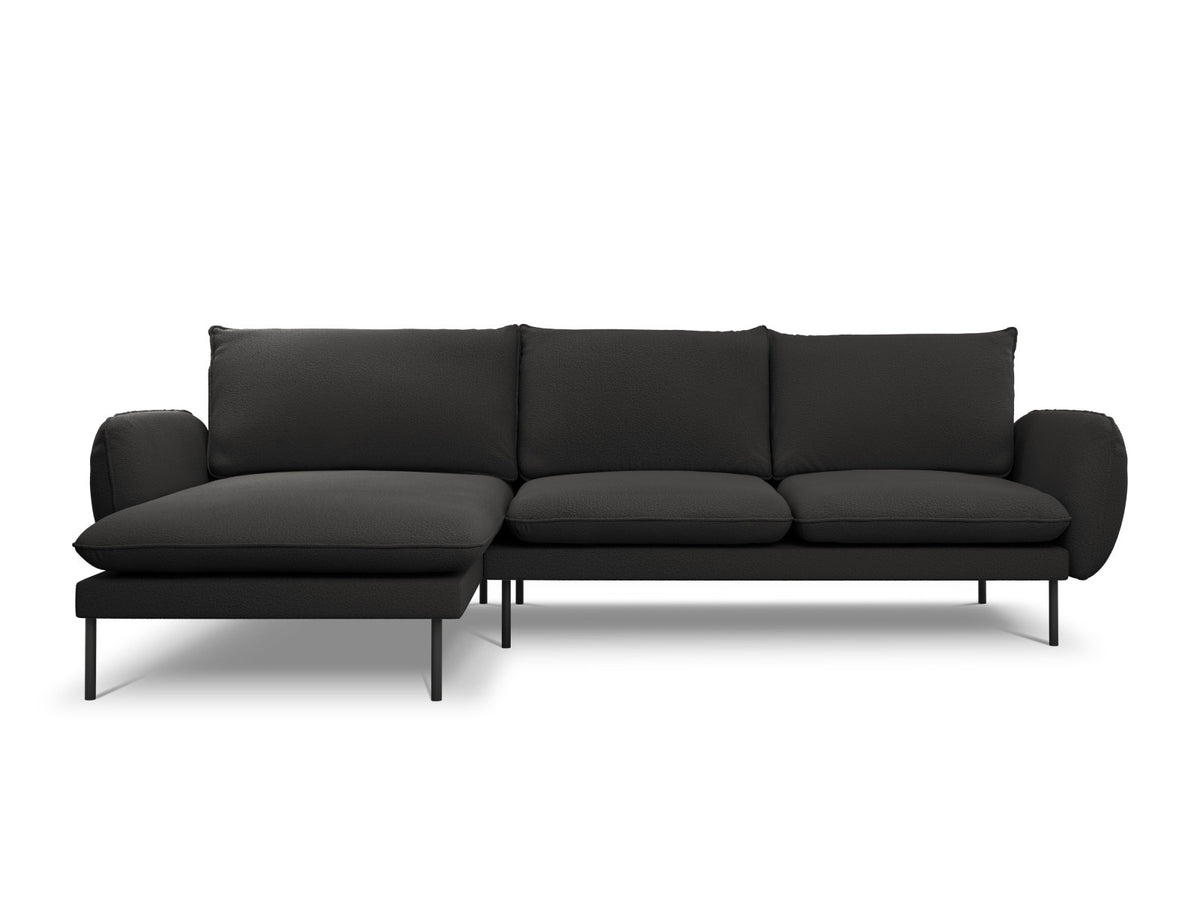 Vienna Boucle Ecksofa links 5 Sitzer 170cm in Black/Schwarz-Ascot präsentiert im Onlineshop von KAQTU Design AG. L-Sofa links ist von Cosmopolitan Design
