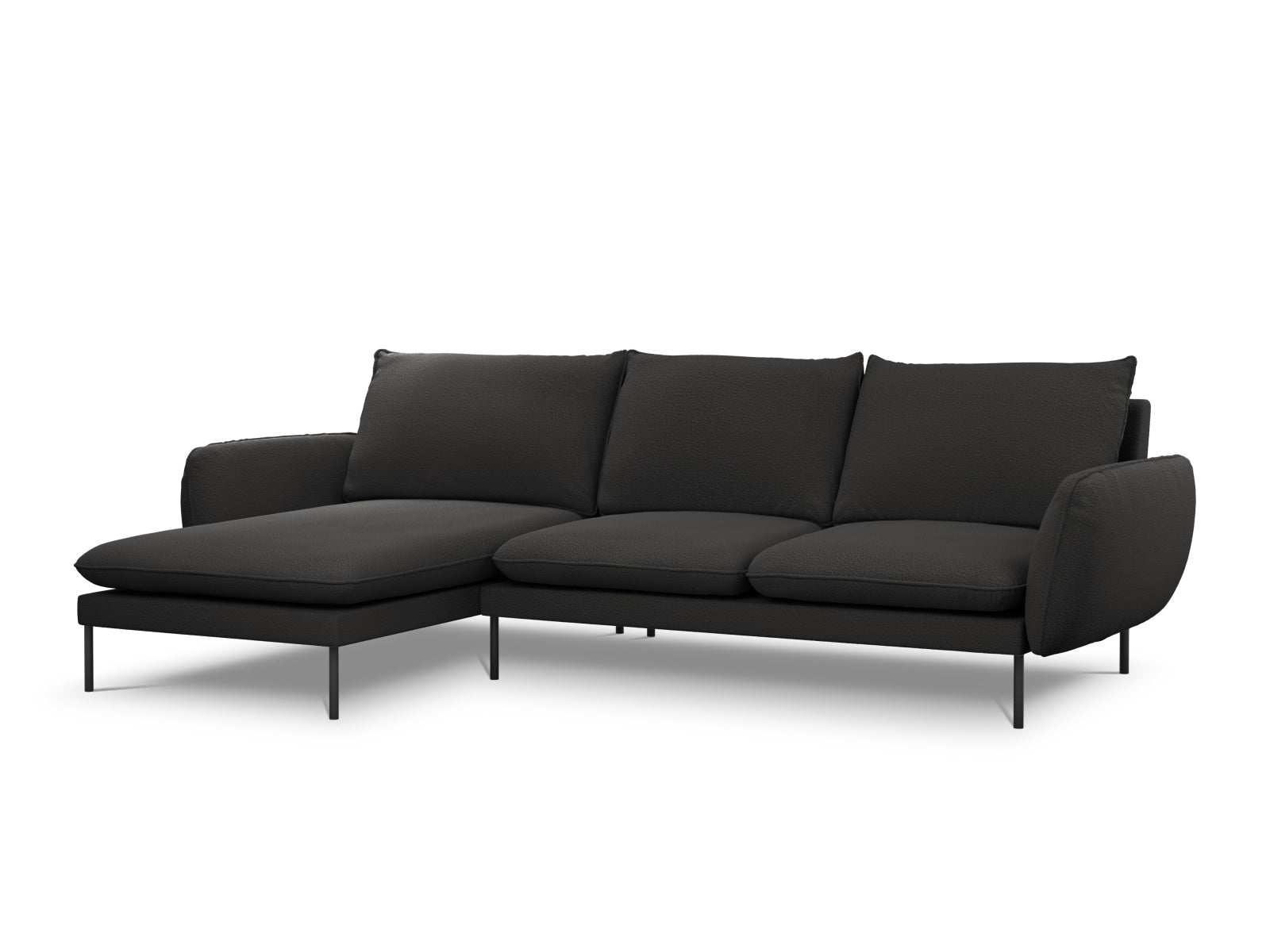 Vienna Boucle Ecksofa links 5 Sitzer 170cm in Black/Schwarz-Ascot präsentiert im Onlineshop von KAQTU Design AG. L-Sofa links ist von Cosmopolitan Design